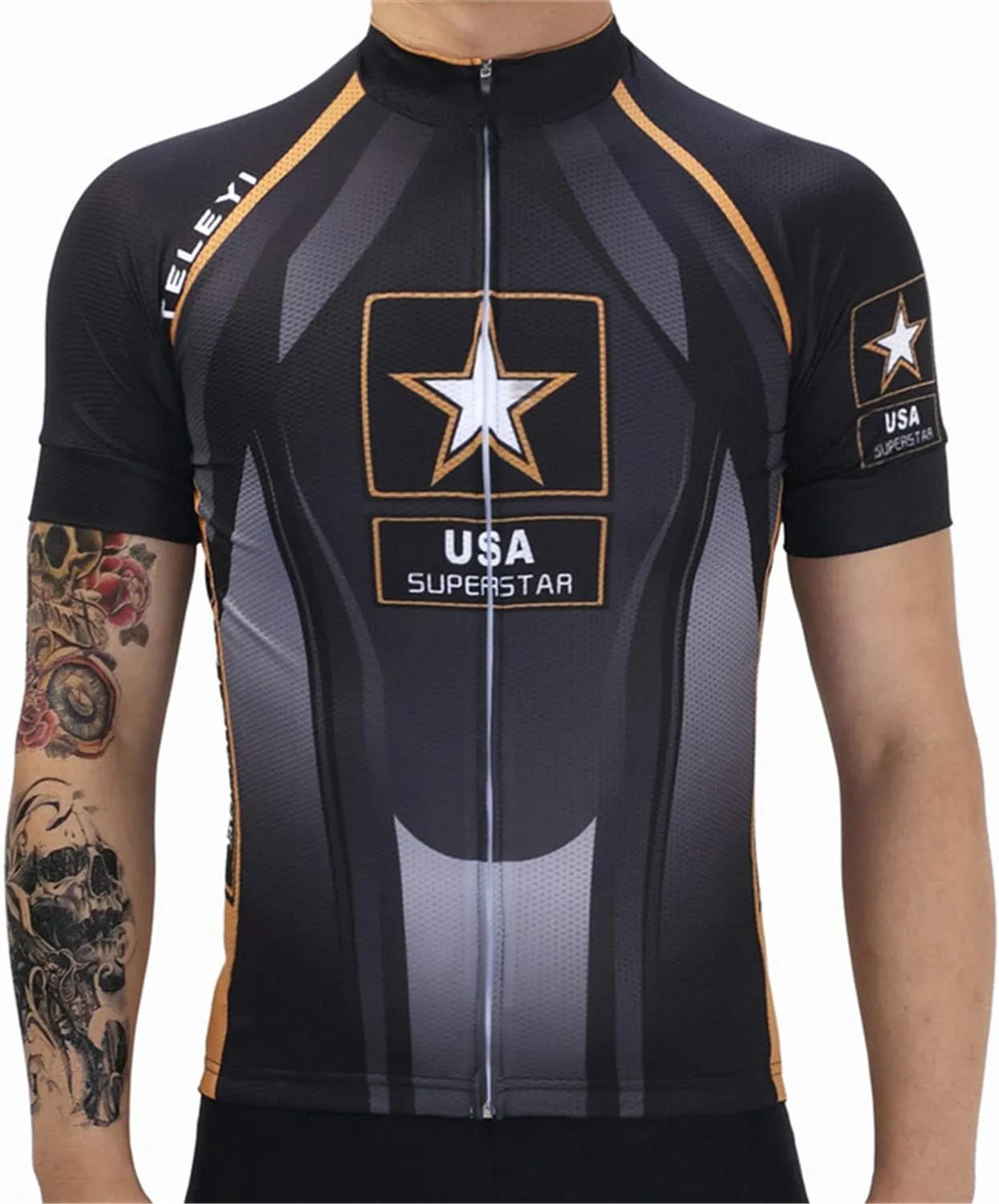 JPOJPO USA Cycling Jersey Men Short Sleeve Bike Shirts Biking Jersey Summer American Bicycle Tops with 3 Pockets Reflective
