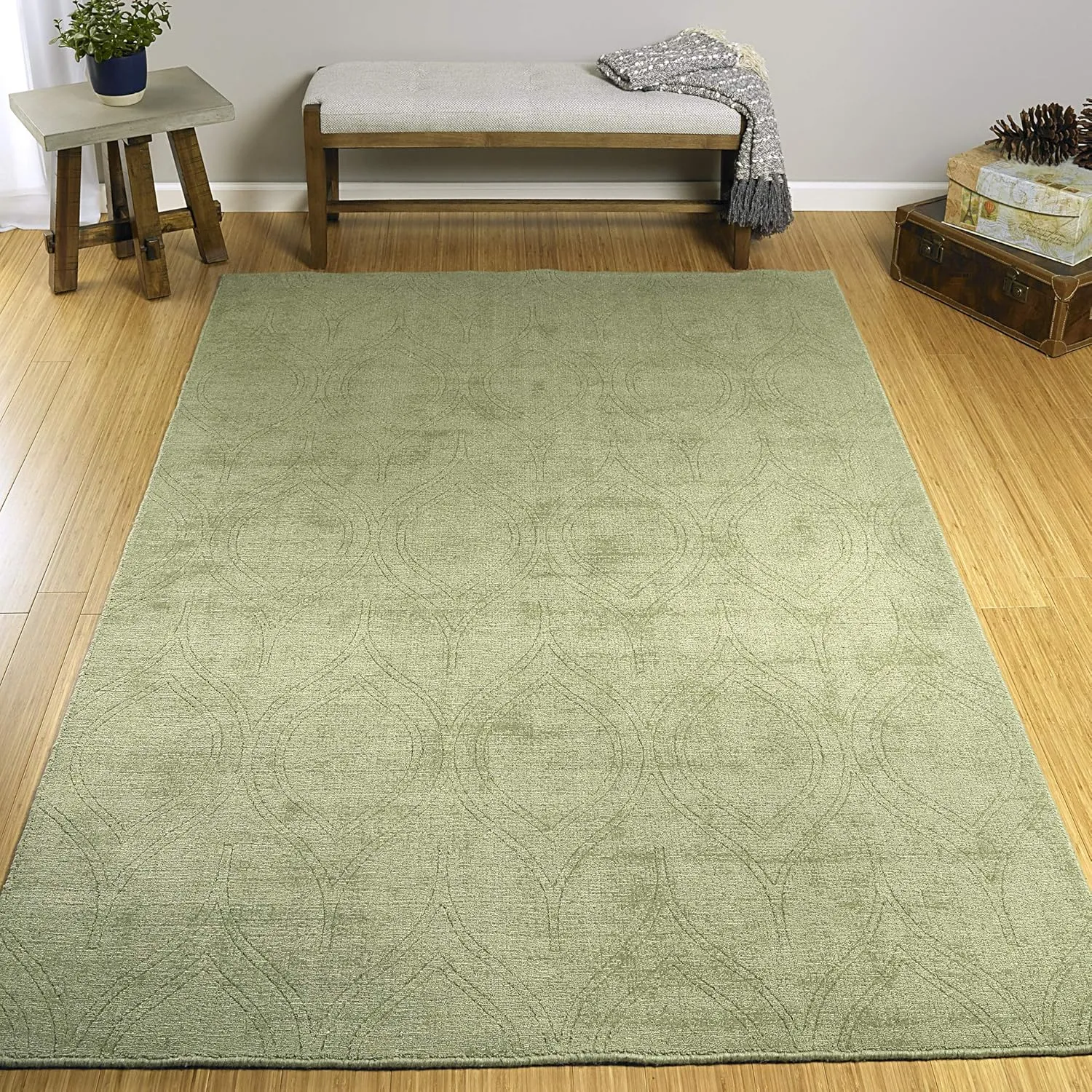 Kaleen Indoor/Outdoor Olive Area Rug, Hand-Loomed 3' x 5' Minkah Collection