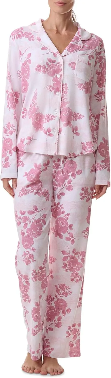 Karen Neuburger Women's Long Sleeve Girlfriend Pajama Set with Satin Picot