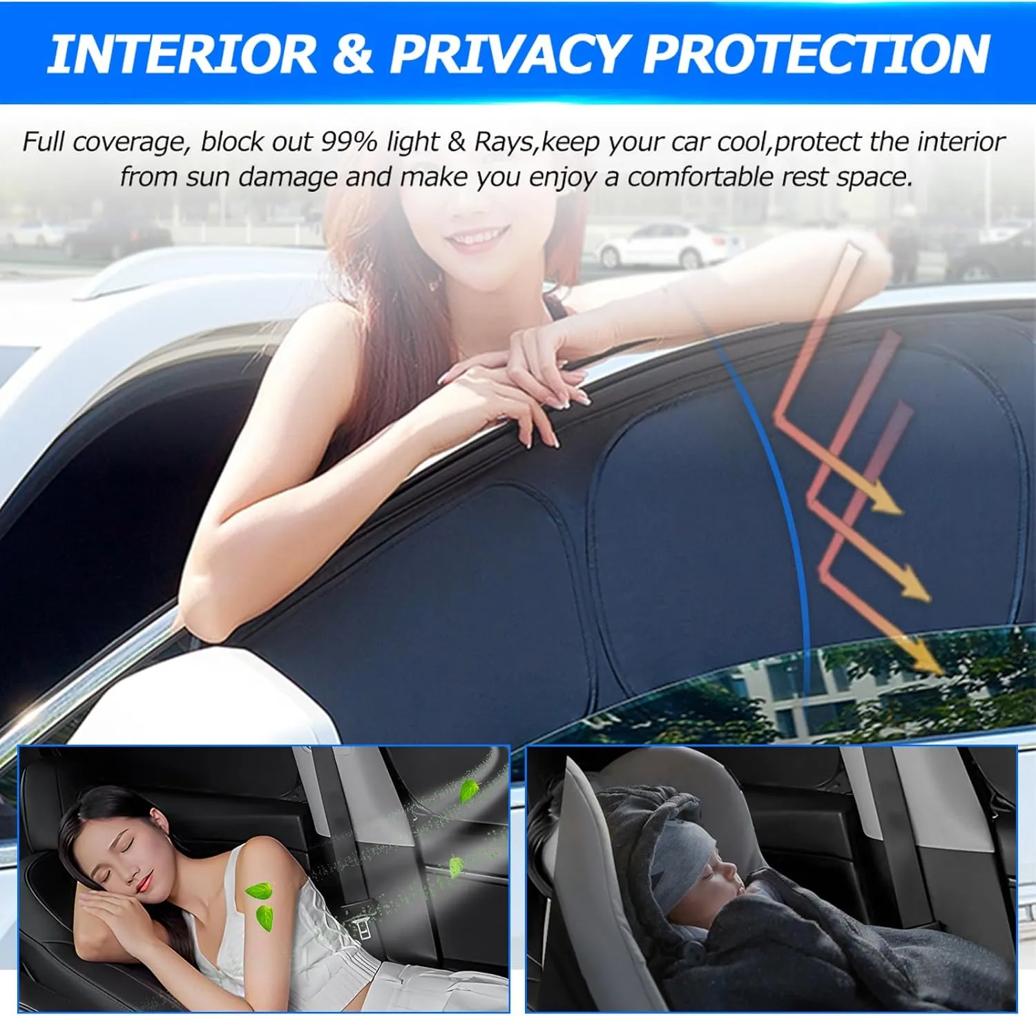 Karltys 3PCS Windshield Sun Shade for 2022-2025 Hyundai Santa Cruz, 210T Thickened Front and Side Window Sunshade Cover Custom Fit Santa Cruz, Foldable Sun Visor UV Blocker Keeps Your Car Cool
