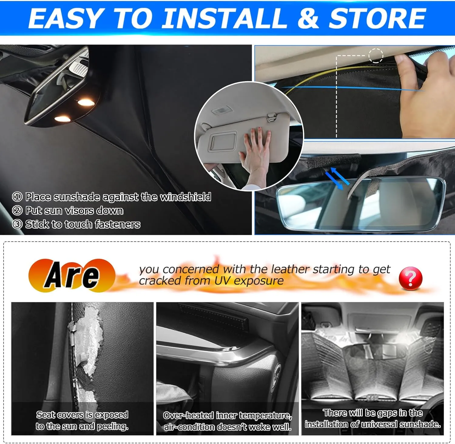 Karltys 3PCS Windshield Sun Shade for 2022-2025 Hyundai Santa Cruz, 210T Thickened Front and Side Window Sunshade Cover Custom Fit Santa Cruz, Foldable Sun Visor UV Blocker Keeps Your Car Cool