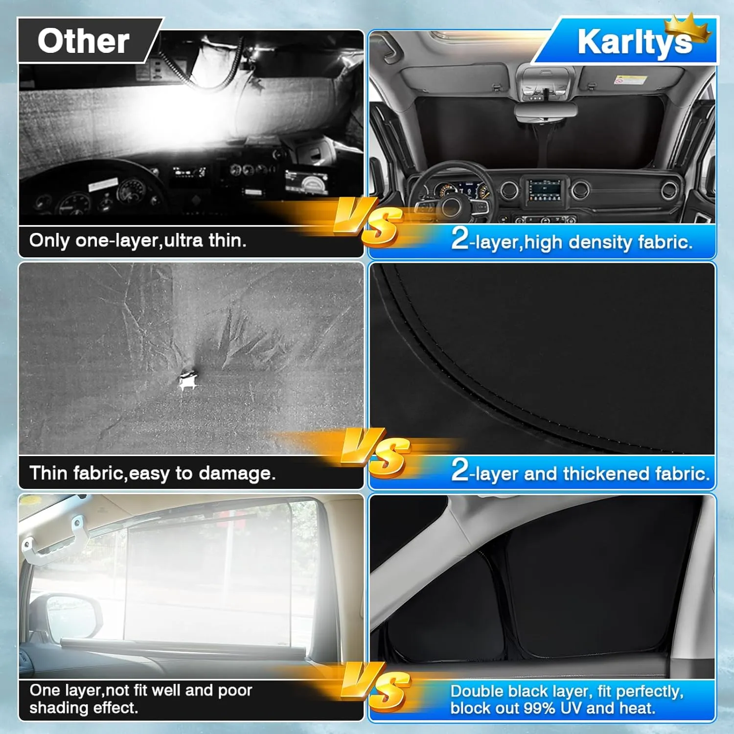 Karltys 3PCS Windshield Sun Shade for 2022-2025 Hyundai Santa Cruz, 210T Thickened Front and Side Window Sunshade Cover Custom Fit Santa Cruz, Foldable Sun Visor UV Blocker Keeps Your Car Cool