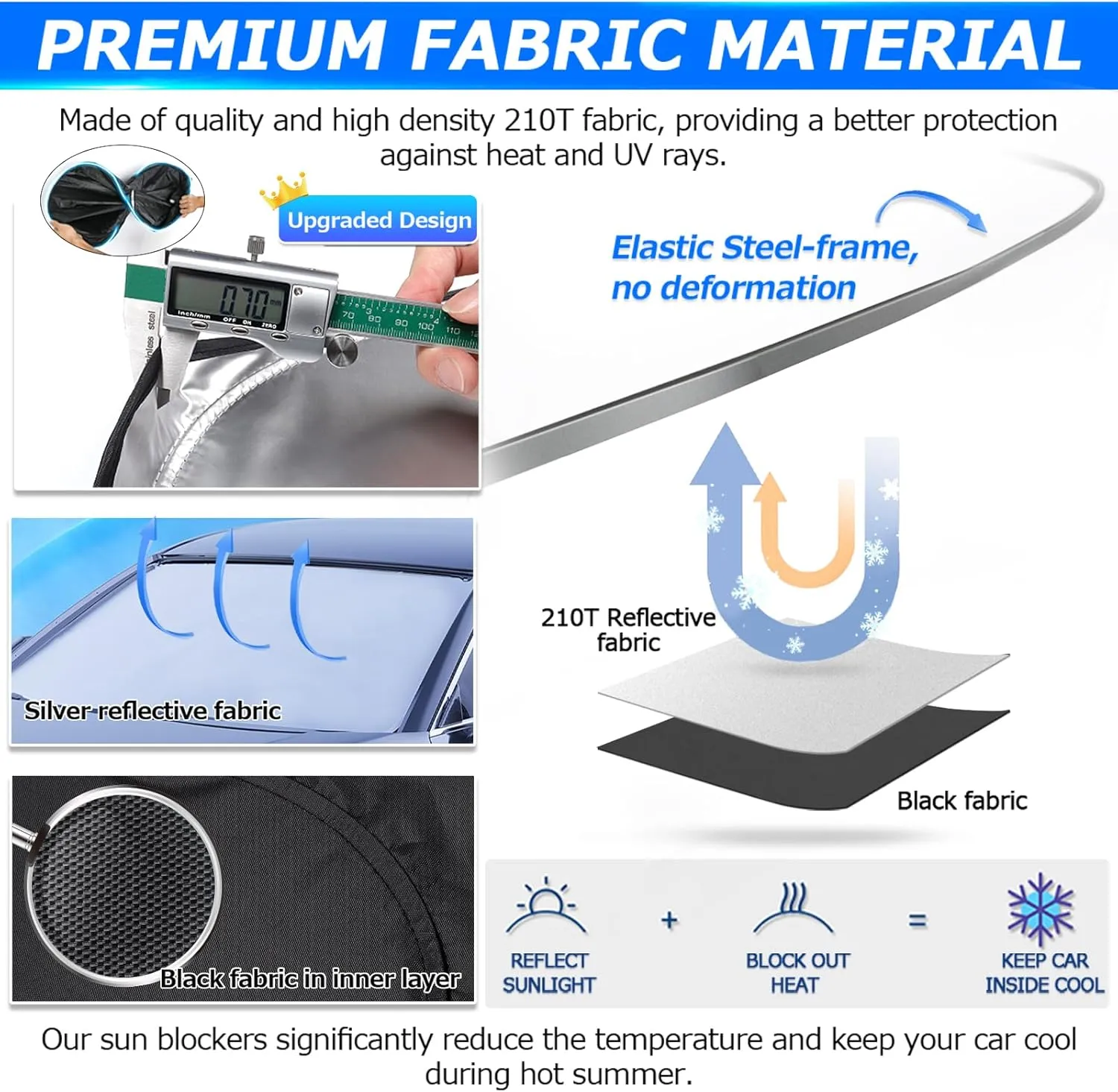 Karltys 3PCS Windshield Sun Shade for 2022-2025 Hyundai Santa Cruz, 210T Thickened Front and Side Window Sunshade Cover Custom Fit Santa Cruz, Foldable Sun Visor UV Blocker Keeps Your Car Cool