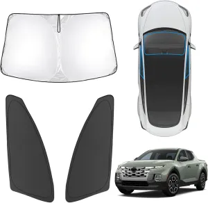 Karltys 3PCS Windshield Sun Shade for 2022-2025 Hyundai Santa Cruz, 210T Thickened Front and Side Window Sunshade Cover Custom Fit Santa Cruz, Foldable Sun Visor UV Blocker Keeps Your Car Cool