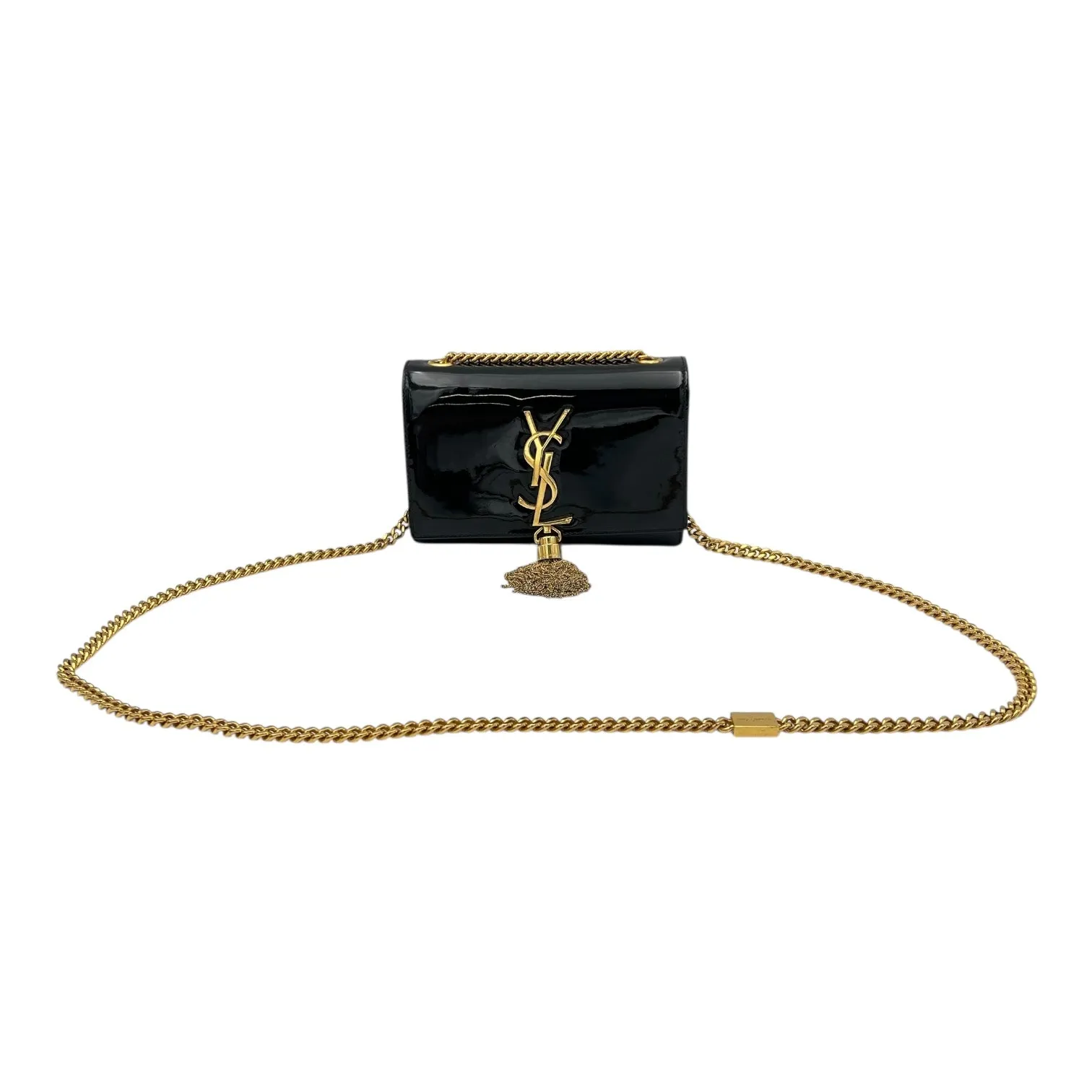 Kate Small Black Shoulder Bag in Patent Leather, Gold hardware