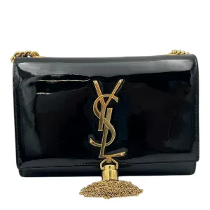 Kate Small Black Shoulder Bag in Patent Leather, Gold hardware
