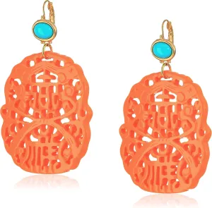 Kenneth Jay Lane Colorful Carved Resin Large Drop Pierced Leverback Earrings