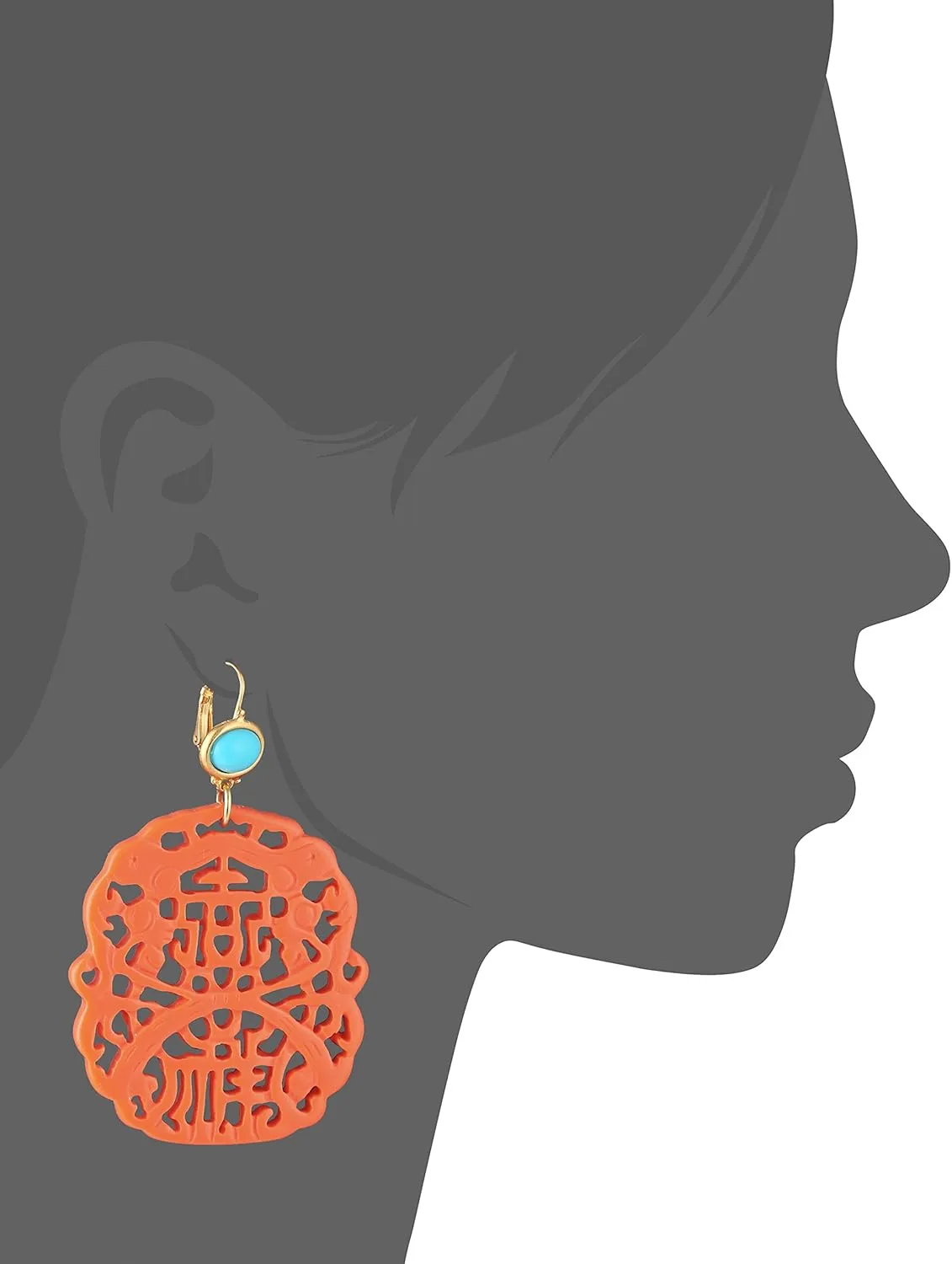 Kenneth Jay Lane Colorful Carved Resin Large Drop Pierced Leverback Earrings
