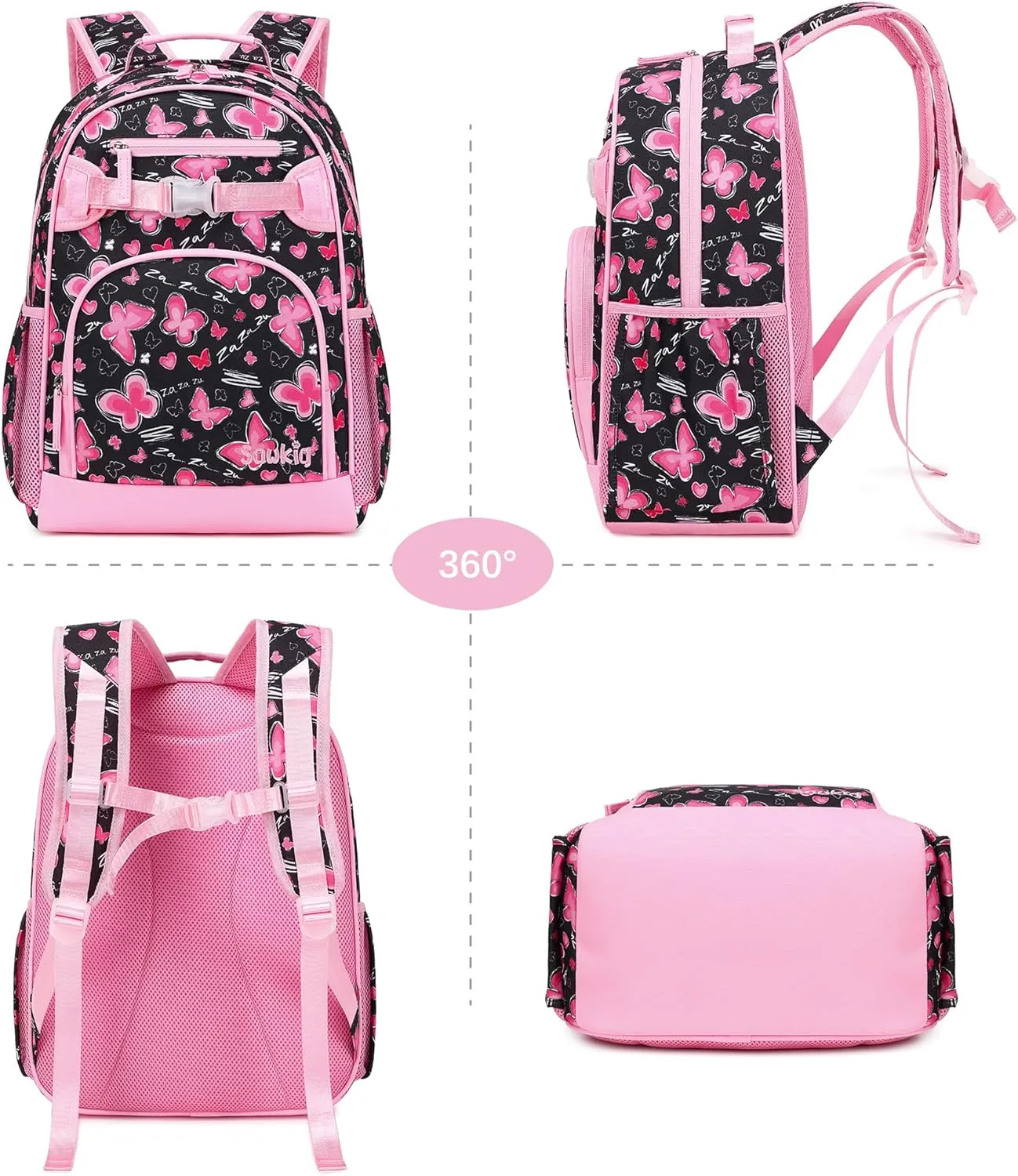 Kids Backpacks for Girls Ages 6-8 Elementary School Bookbag Cute Butterfly Girls Backpacks Ages 8-10 (Pink Butterfly)