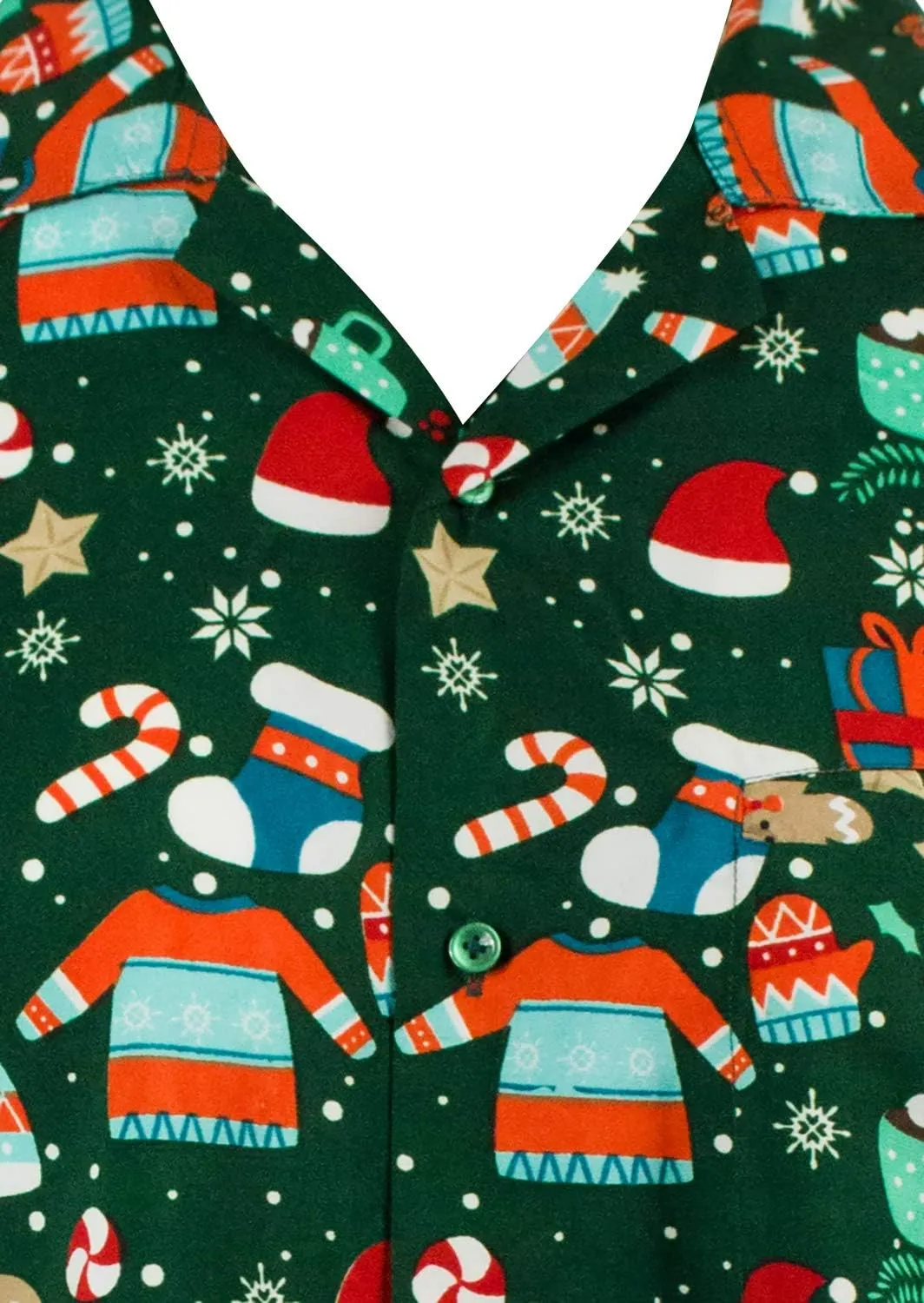 KING KAMEHA Men's Ugly-Christmas-Shirts Funky Short-Sleeve Button-Up Ginger-Bread Print Casual