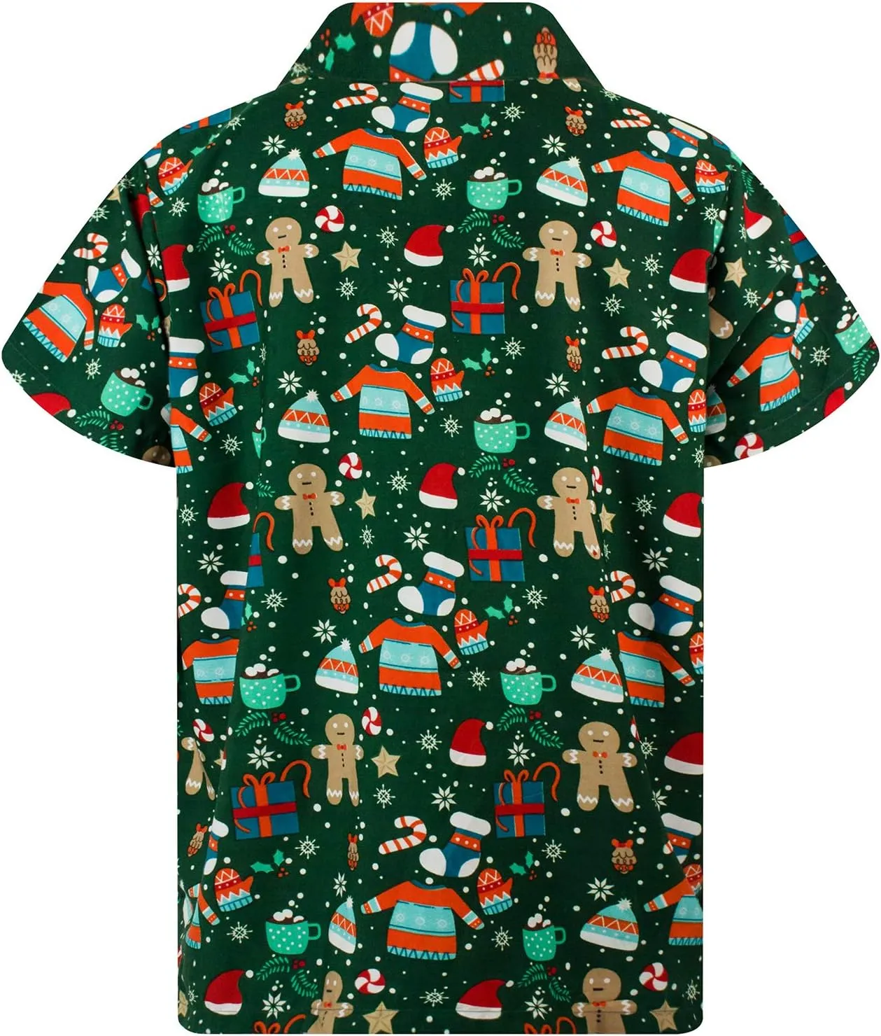 KING KAMEHA Men's Ugly-Christmas-Shirts Funky Short-Sleeve Button-Up Ginger-Bread Print Casual
