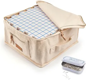 KnitIQ Pack of 9 Blocking Mats for Knitting and Crocheting - Extra Thick Blocking Boards for Crochet Projects - Block Mats for Knitting with Circular Gridlines, 150 T-Pins, and Storage Bag