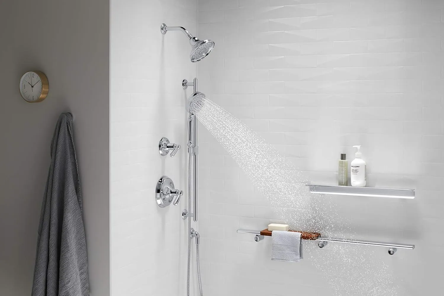 KOHLER 22163-CP Bancroft Multi-Function Handshower, Handheld Showerhead with 3 Spray Settings, 2.5 GPM, Polished Chrome