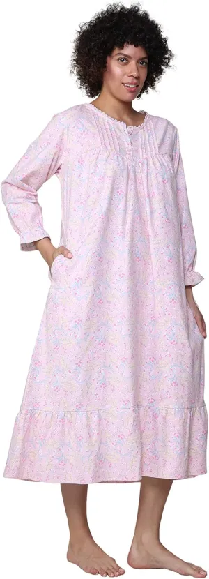 LA CERA Women's Flannel Pleated Nightgown