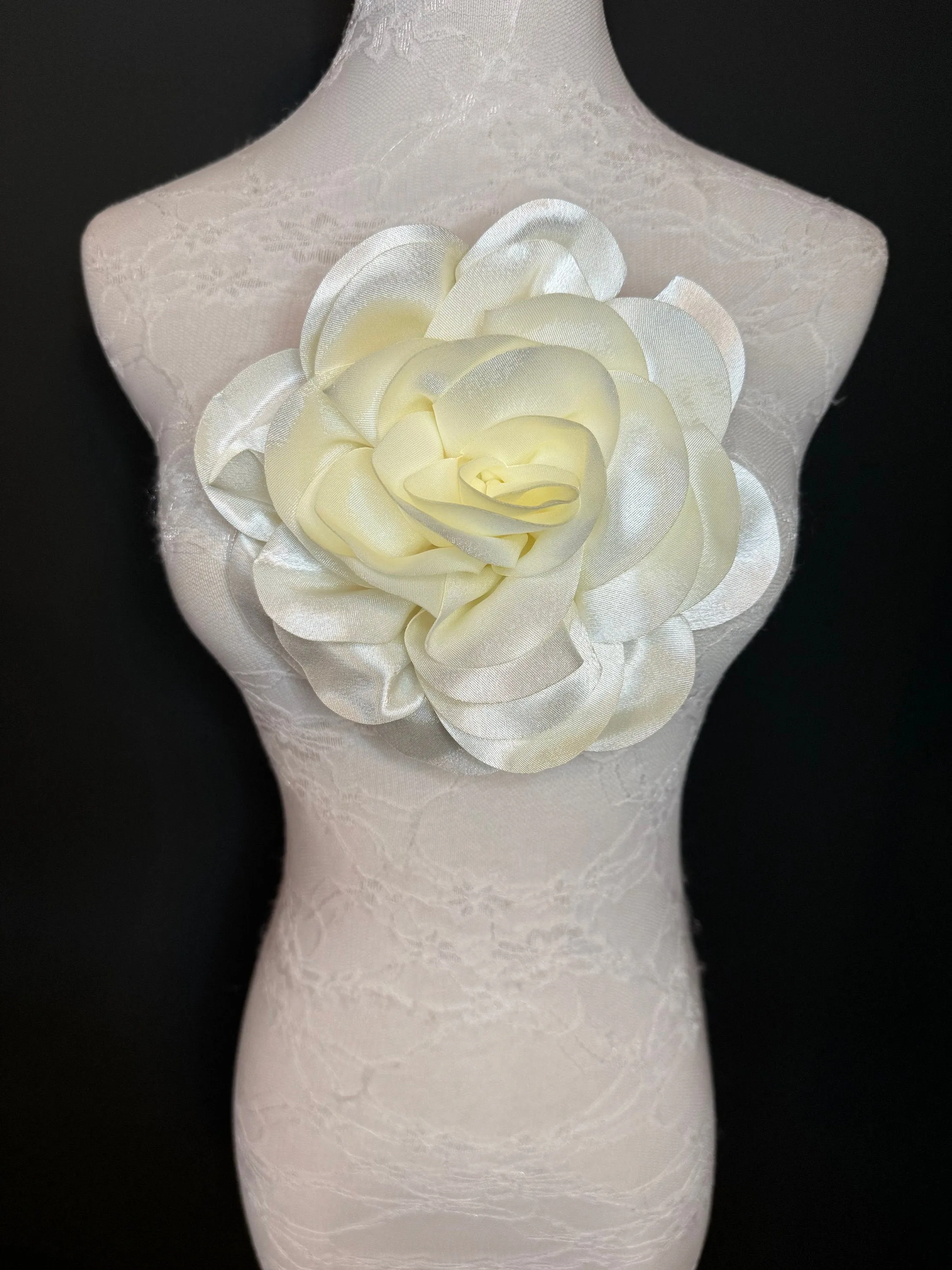 Large 3D Corsage Flower, Satin Fabric, 6 Colours, 11” Wide, Pin on Corsage, Bridal, Clothing, Dress, Hat, Wedding, FAN Design, Race Day,Gift