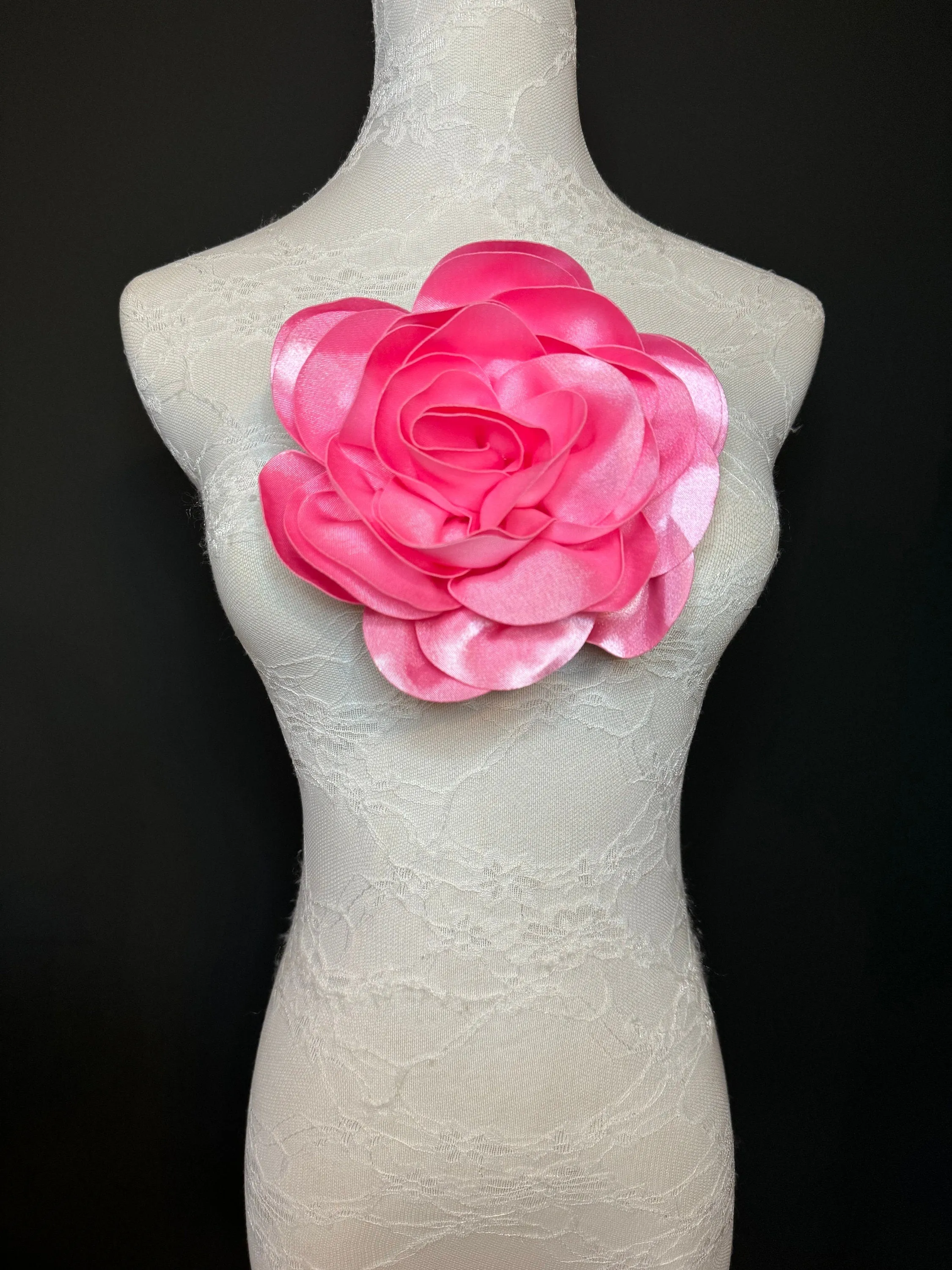 Large 3D Corsage Flower, Satin Fabric, 6 Colours, 11” Wide, Pin on Corsage, Bridal, Clothing, Dress, Hat, Wedding, FAN Design, Race Day,Gift