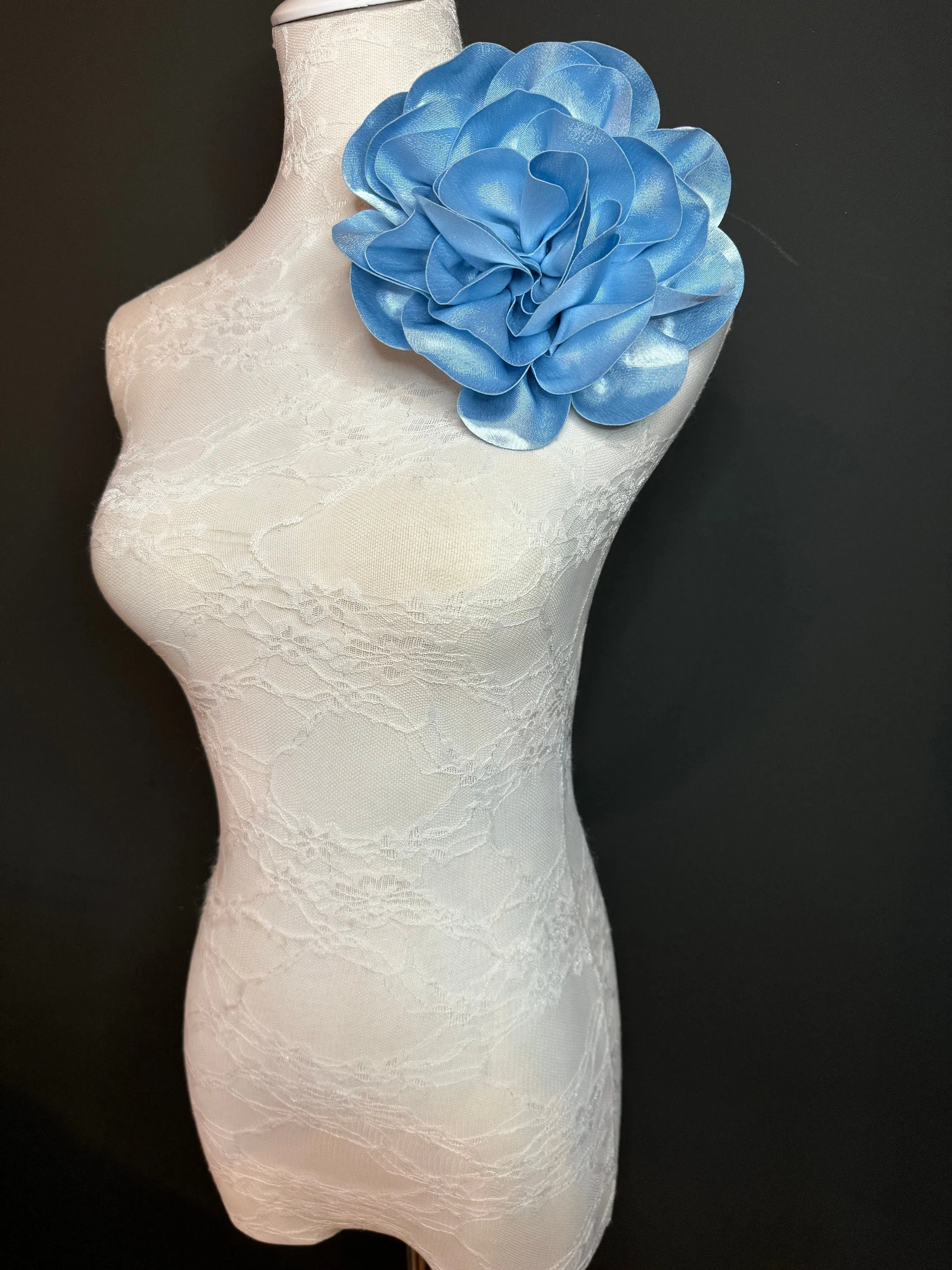 Large 3D Corsage Flower, Satin Fabric, 6 Colours, 11” Wide, Pin on Corsage, Bridal, Clothing, Dress, Hat, Wedding, FAN Design, Race Day,Gift