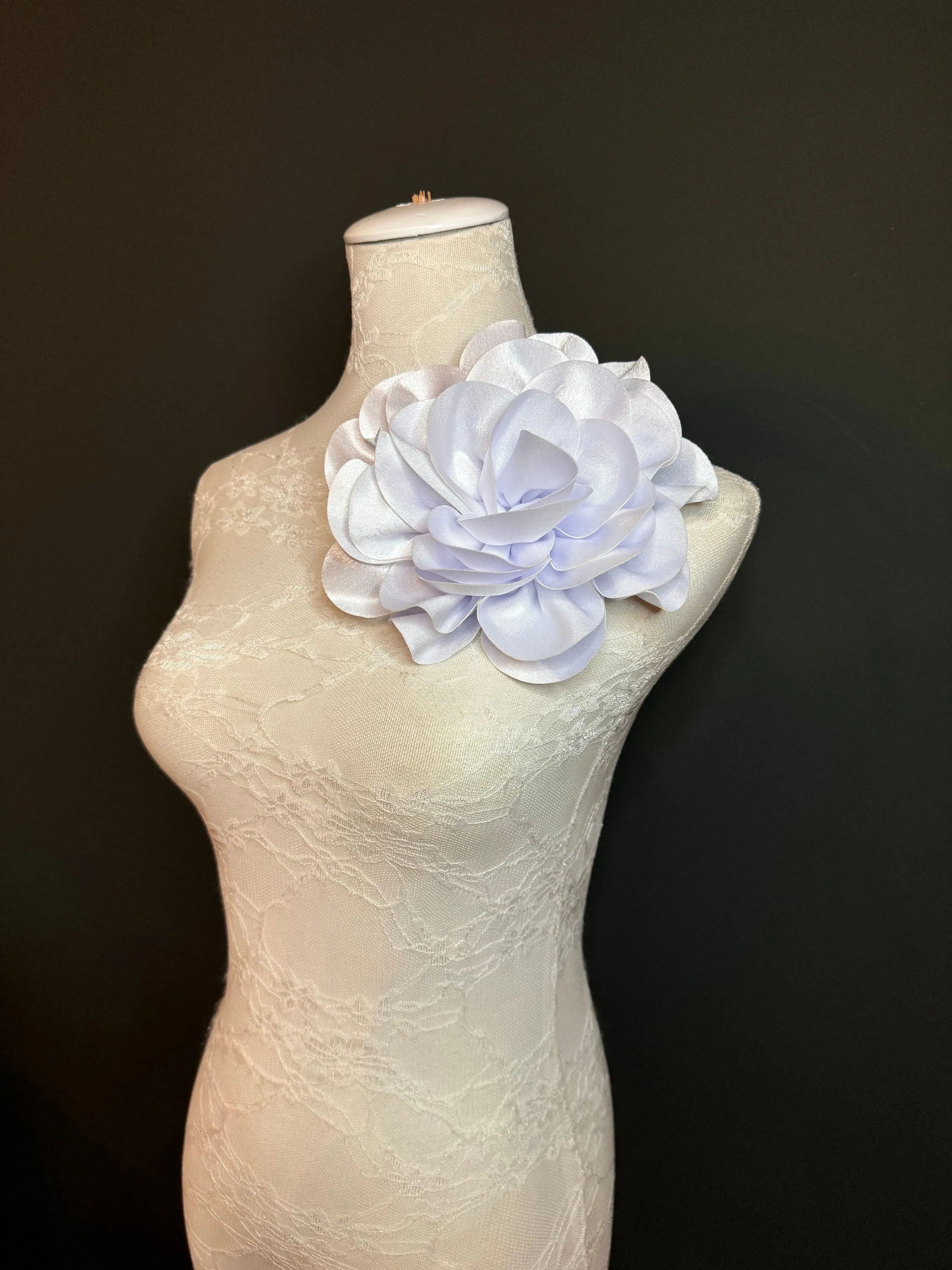 Large 3D Corsage Flower, Satin Fabric, 6 Colours, 11” Wide, Pin on Corsage, Bridal, Clothing, Dress, Hat, Wedding, FAN Design, Race Day,Gift