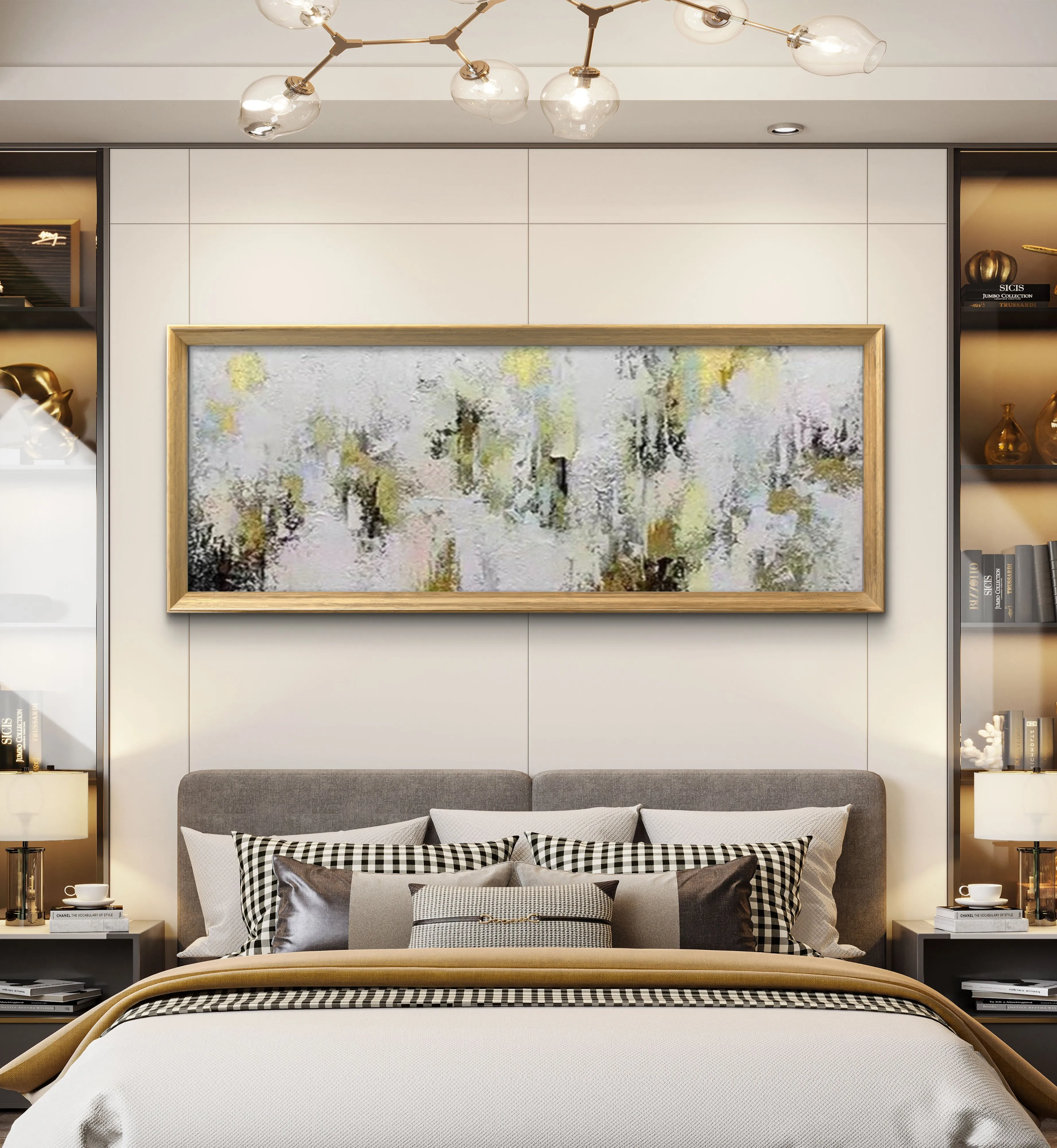 Large Abstract Grey Gold Textured Canvas Painting