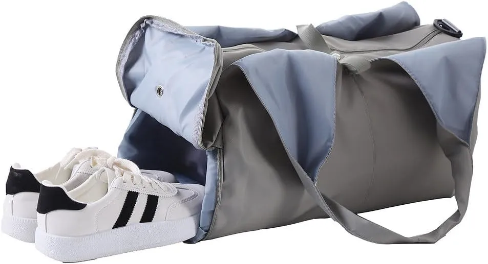 Large Gym Bag with Yoga Mat Buckle,Travel Duffle Bag，Waterproof Weekender Bag, Carry On Tote Bags for Women Grey