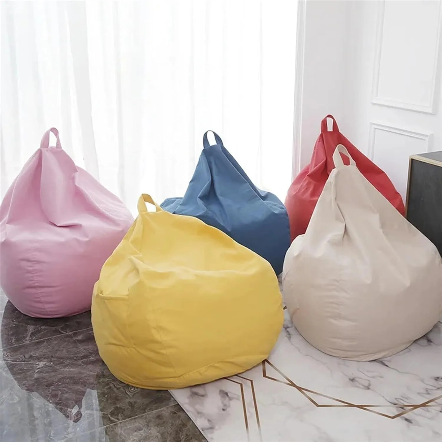 Large Small Lazy Sofa Cover Chairs Without Filler Linen Cloth Lounger Seat Bean Bag Pouf Puff Couch Tatami Living Room Bedroom (Color : Khaki, Size : 80x90cm)