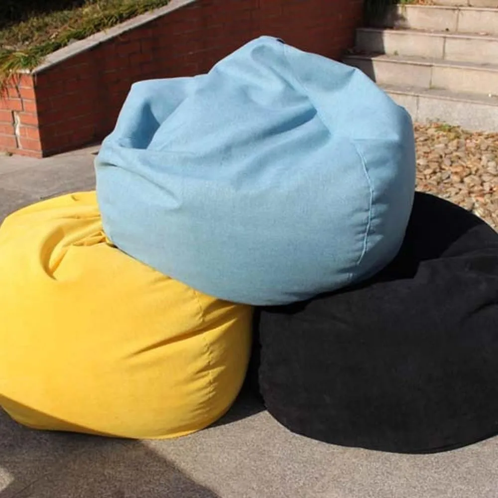 Large Small Lazy Sofa Cover Chairs Without Filler Linen Cloth Lounger Seat Bean Bag Pouf Puff Couch Tatami Living Room Bedroom (Color : Khaki, Size : 80x90cm)