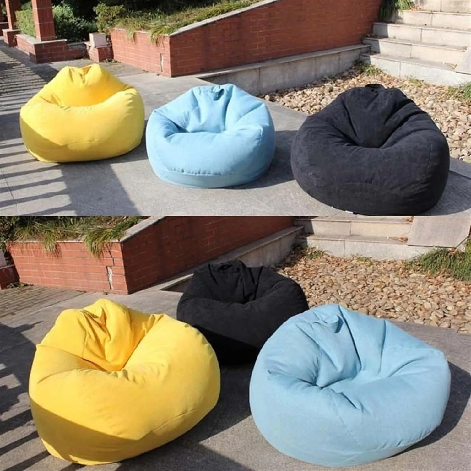 Large Small Lazy Sofa Cover Chairs Without Filler Linen Cloth Lounger Seat Bean Bag Pouf Puff Couch Tatami Living Room Bedroom (Color : Khaki, Size : 80x90cm)