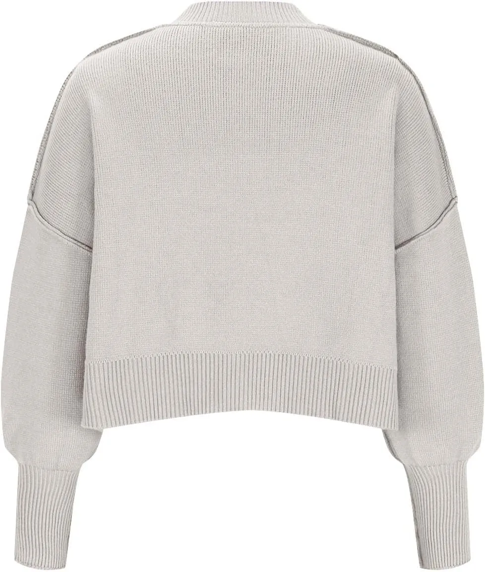 Lastesso Sweaters for Women Trendy Crop Long Sleeve Crew Neck Loose Sweater Clothes Loose Solid Knitted Preppy Outfits