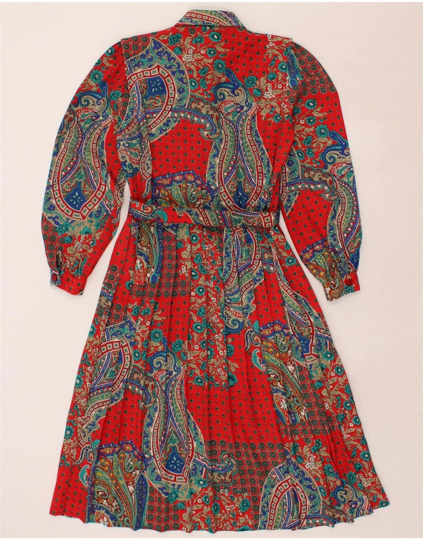 LESLIE FAY Womens Pleated A-Line Dress US 10 Large Red Paisley Polyester