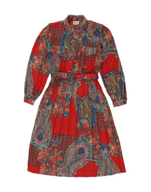 LESLIE FAY Womens Pleated A-Line Dress US 10 Large Red Paisley Polyester