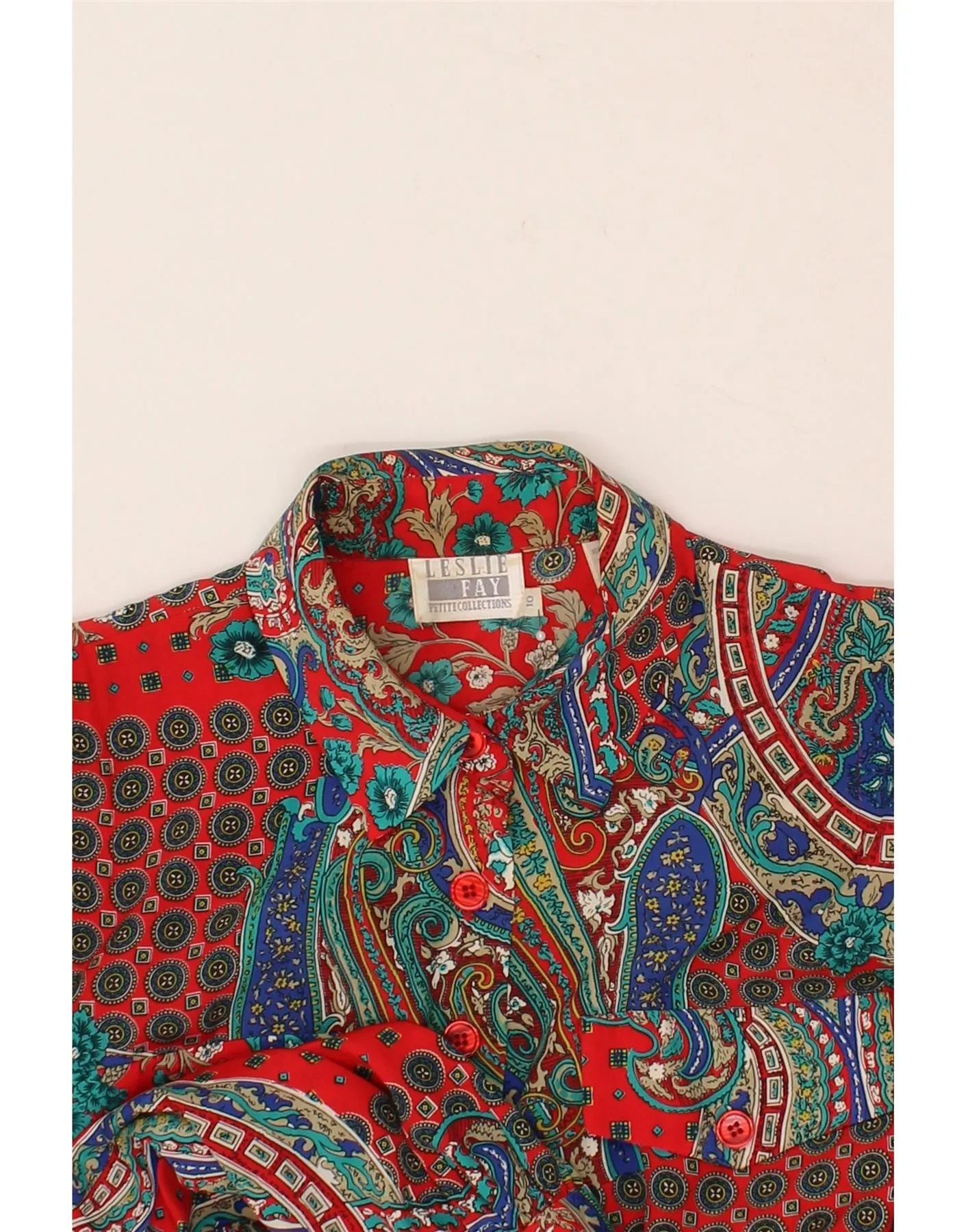LESLIE FAY Womens Pleated A-Line Dress US 10 Large Red Paisley Polyester