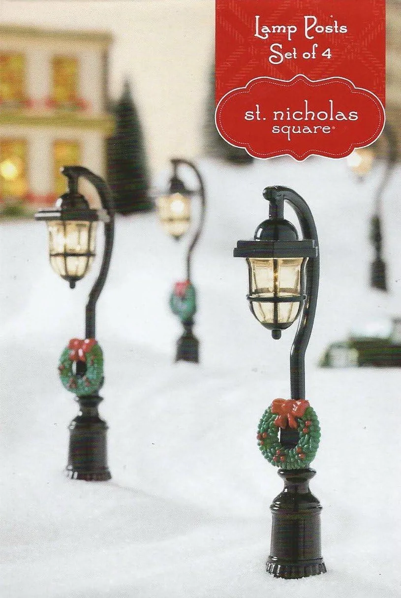 Light Up Holiday Lamp Posts SNS Gazette Christmas Village Accessory - Set of 4