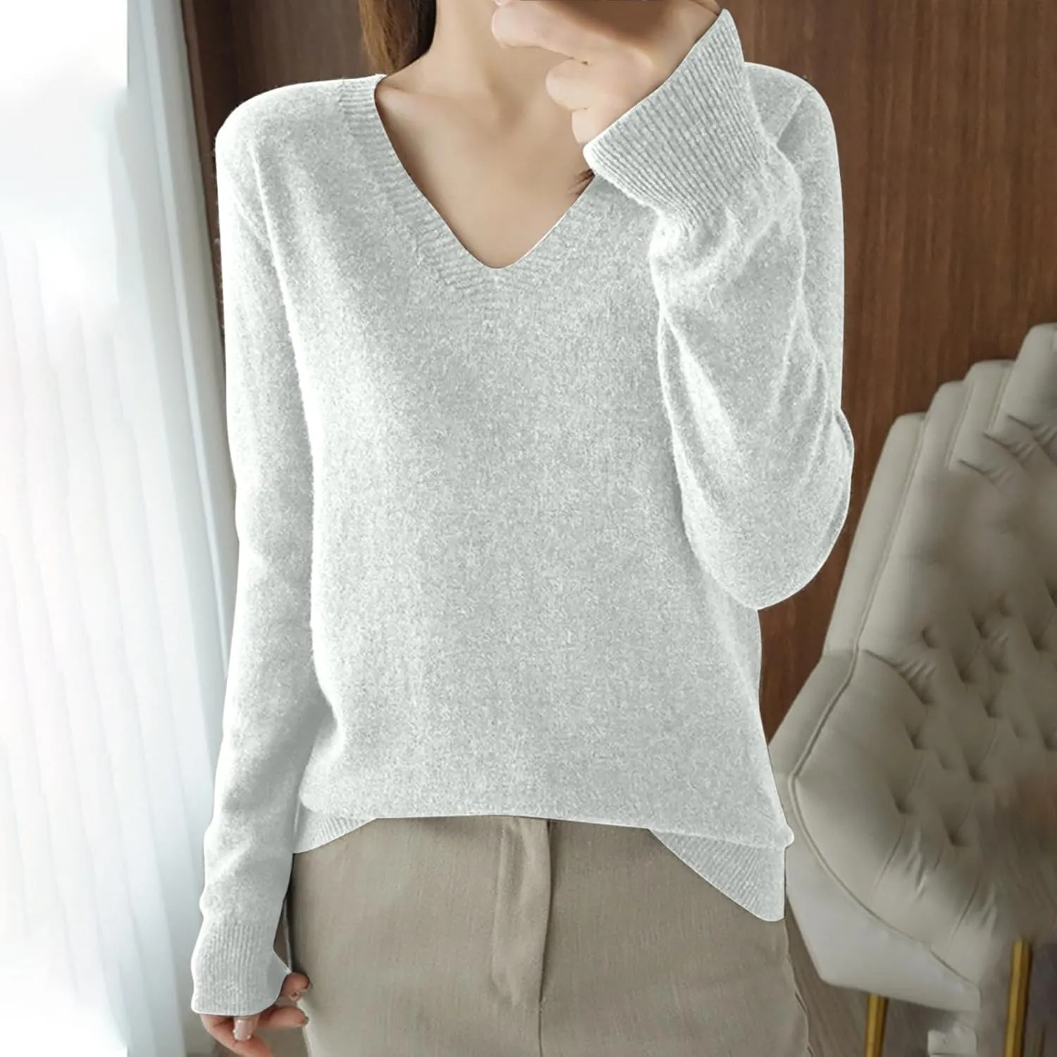 Lightweight Sweaters for Teen Girls Cute Sexy Long Sleeve v Neck Womens Pullover Sweater Loose Soft Tunic Tops