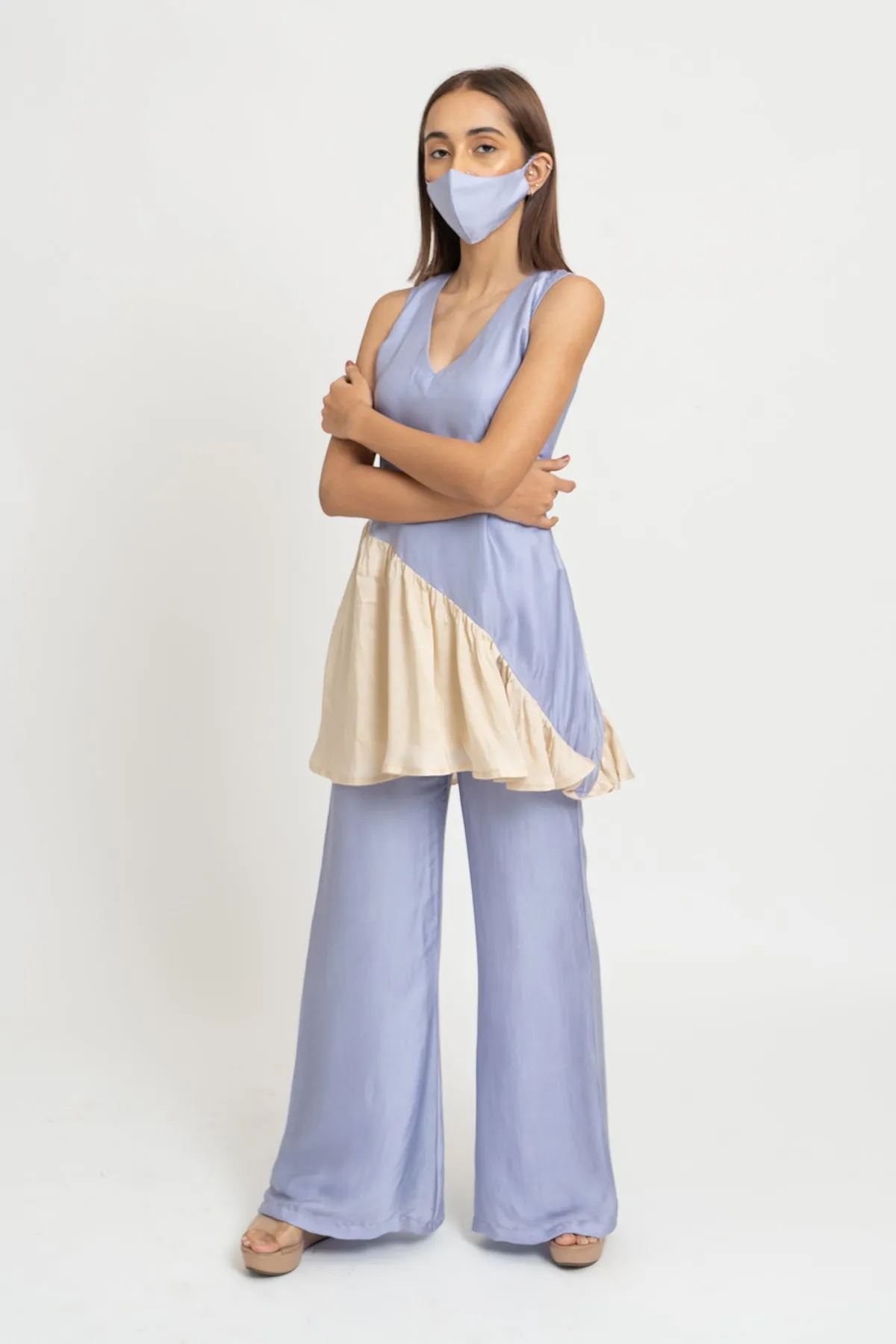 Lilac-Beige Color Blocked Set