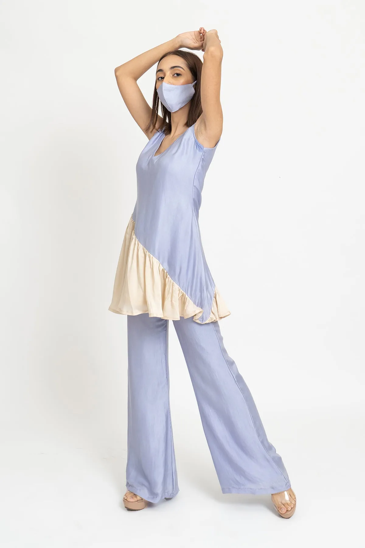 Lilac-Beige Color Blocked Set