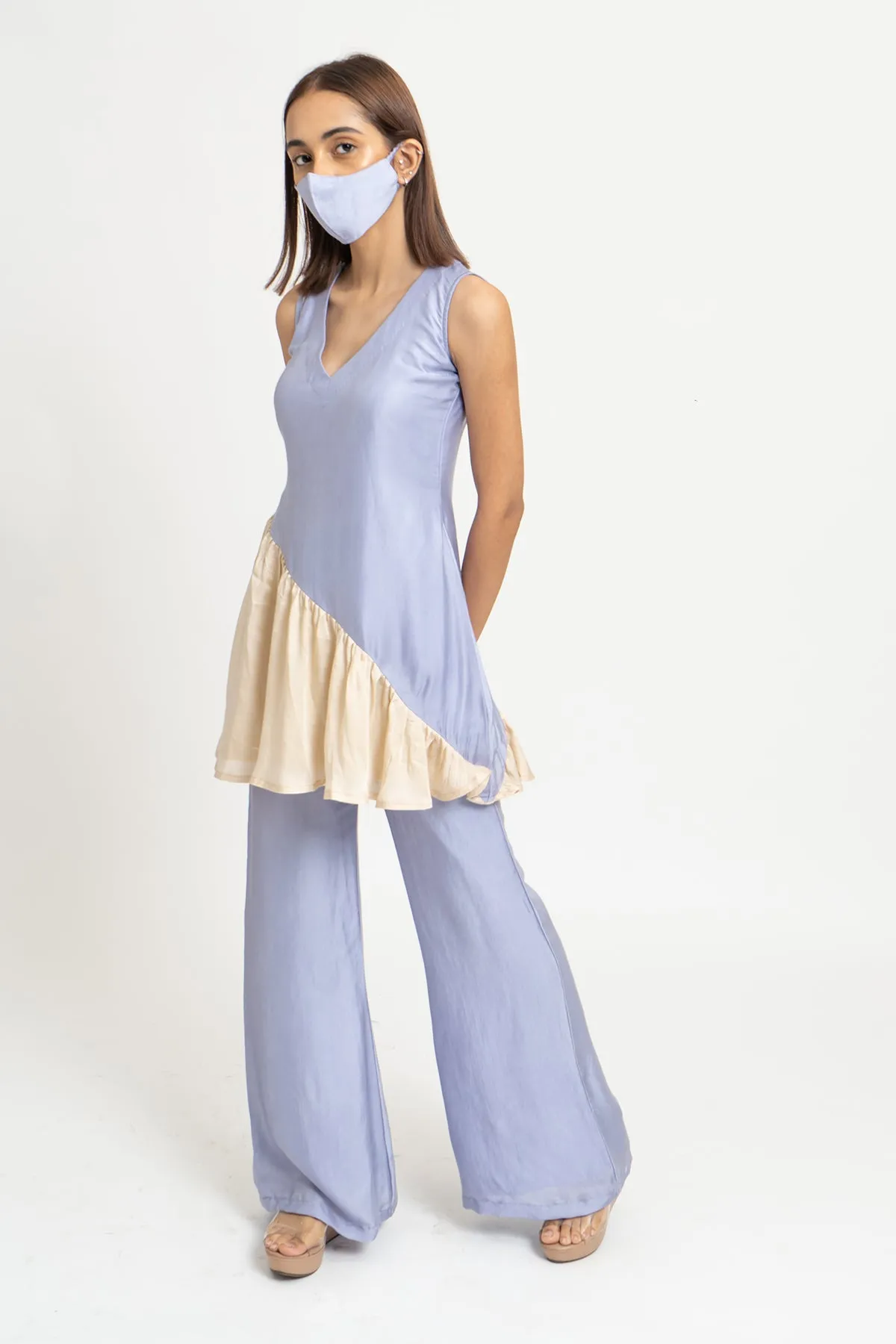 Lilac-Beige Color Blocked Set
