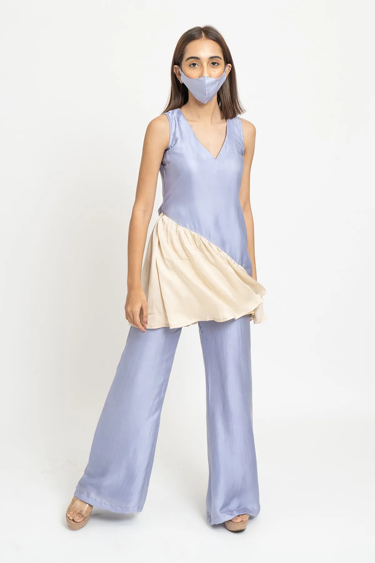 Lilac-Beige Color Blocked Set