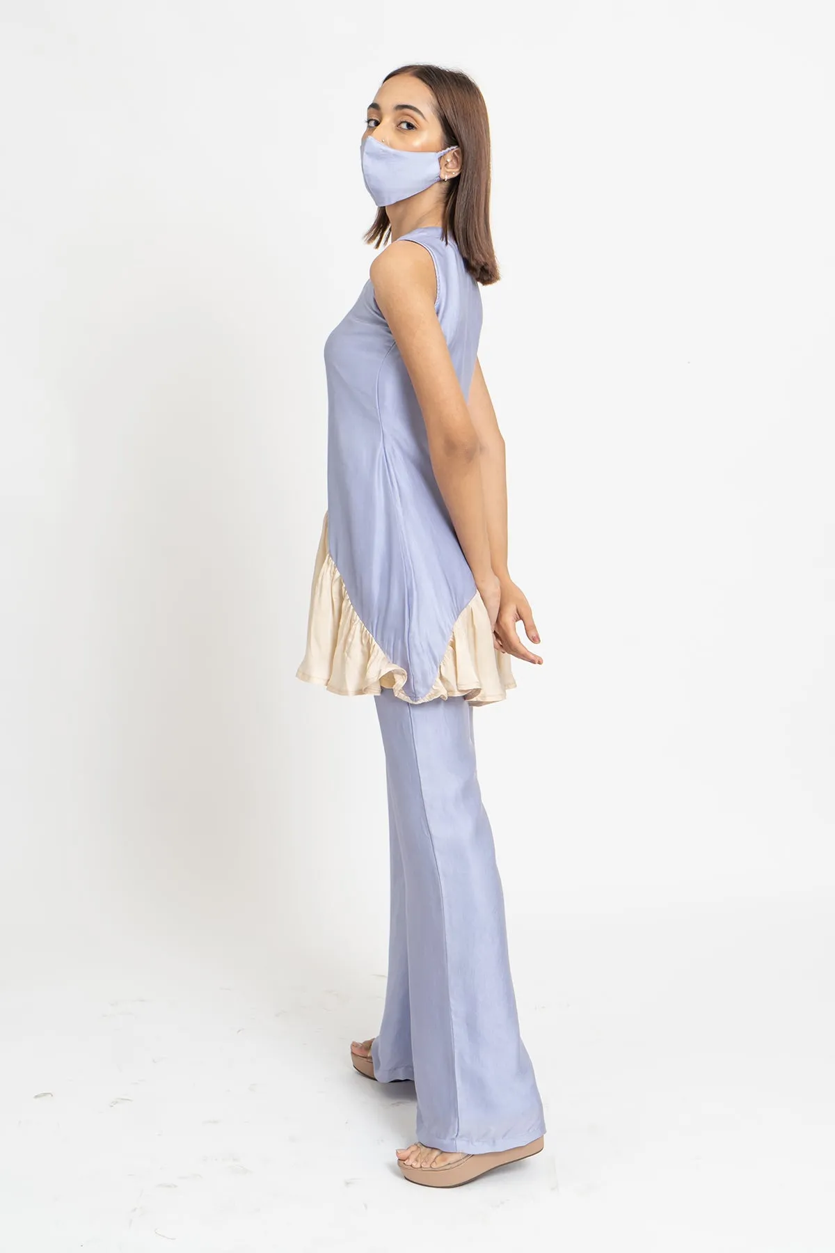 Lilac-Beige Color Blocked Set