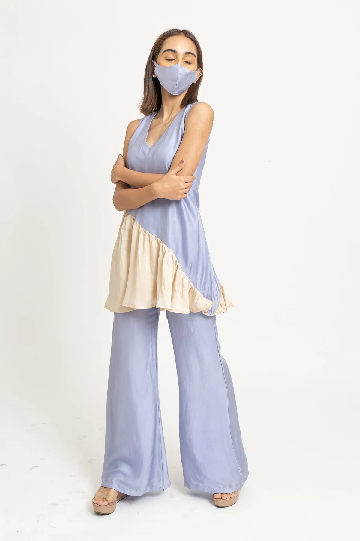 Lilac-Beige Color Blocked Set