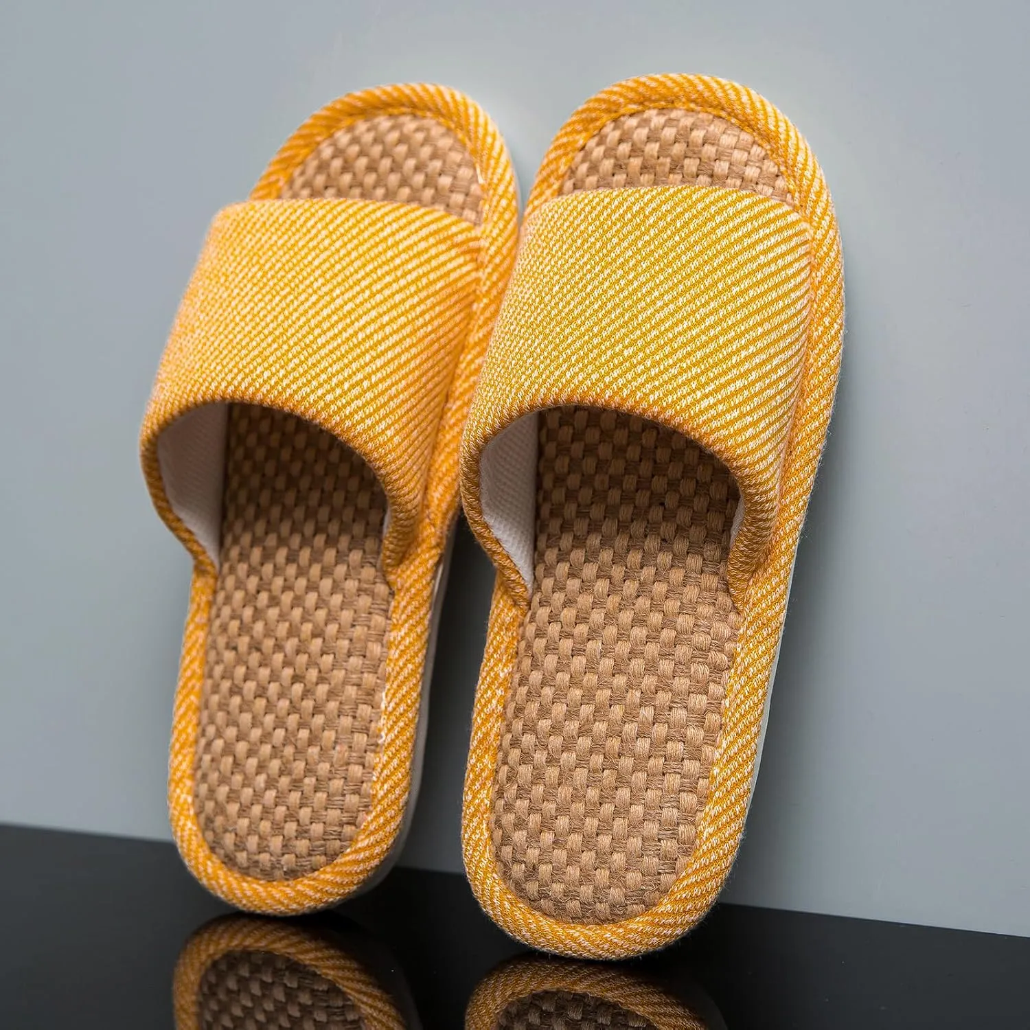 Linen and Cloth Slippers Indoor House Slippers All Seasons Silent Slippers Unisex Blue EU 39-40