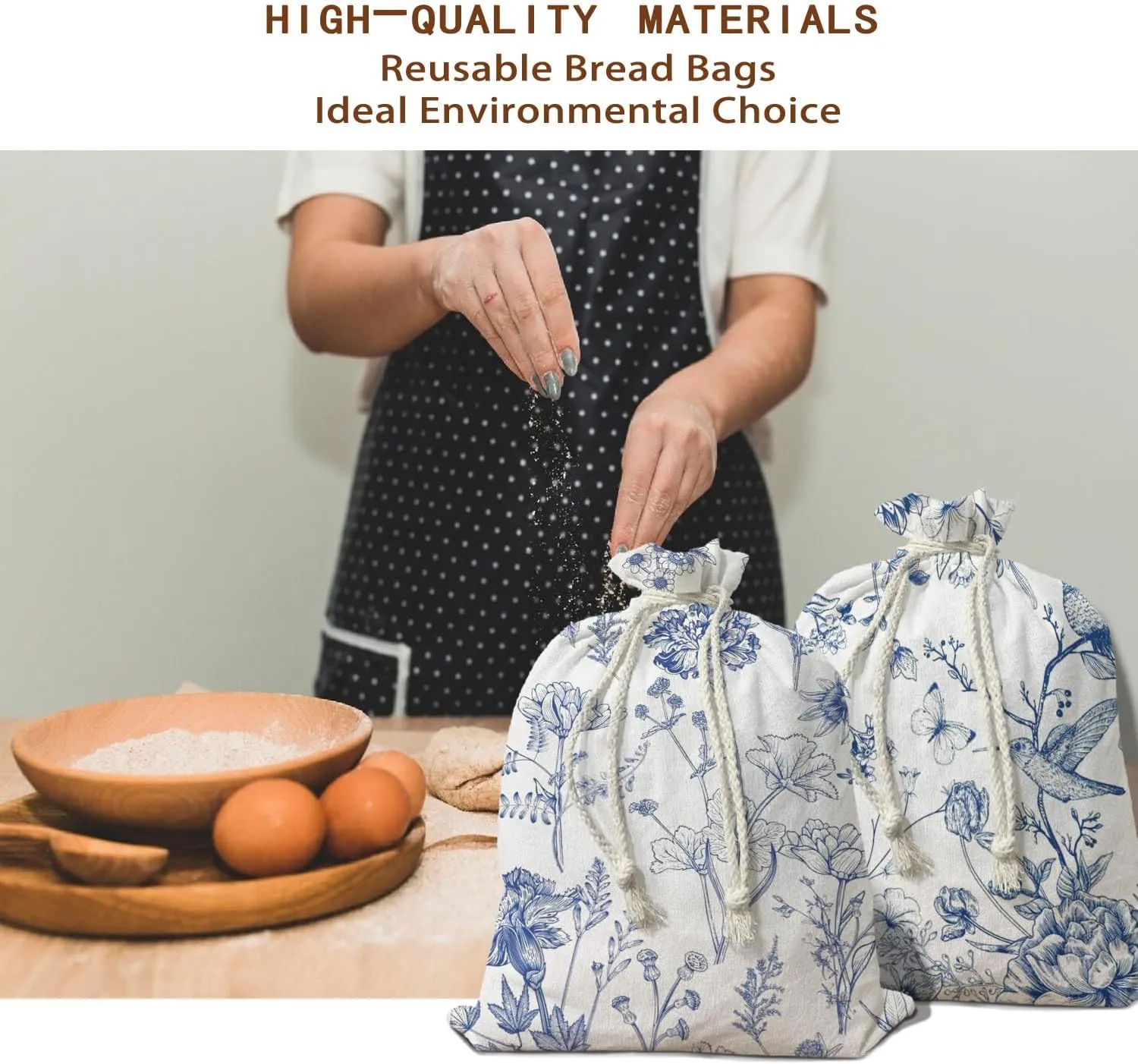 Linen Bread Bags for Sourdough Bread 2Pcs, Beeswax Bread Bags for Sourdough, Chinoiserie Floral Decor For Kitchen Cloth Linen Bread Bag for Homemade Bread Box, Sourdough Bread Bag Reusable, Baker Housewarming Gifts16.5×12