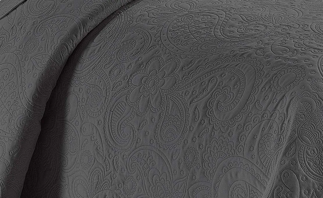 Linen Plus Embossed Coverlet Bedspread Set Oversized Solid Charcoal King/California King Bed Cover Bedding New # Dana