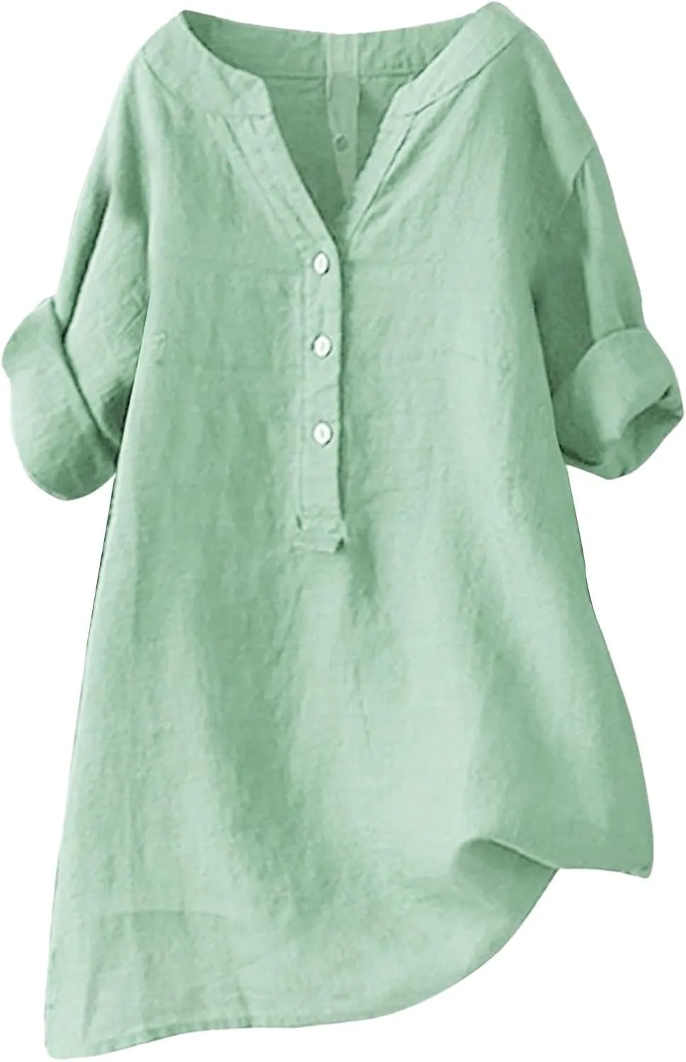 Linen Shirts for Women 2025 Summer Trendy 3/4 Sleeve V Neck Bohemian Peasant Blouses Casual Loose Fit Tunic Tops