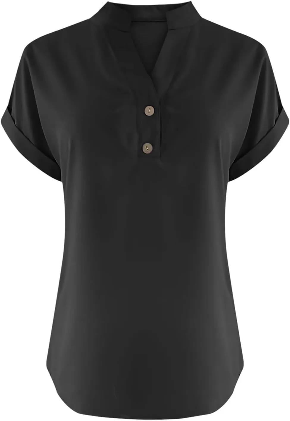 Linen Shirts for Women Button Up Shirt Short Sleeve Tops Roll Up Loose Fit T Shirts V-Neck Summer Casual Work Blouse