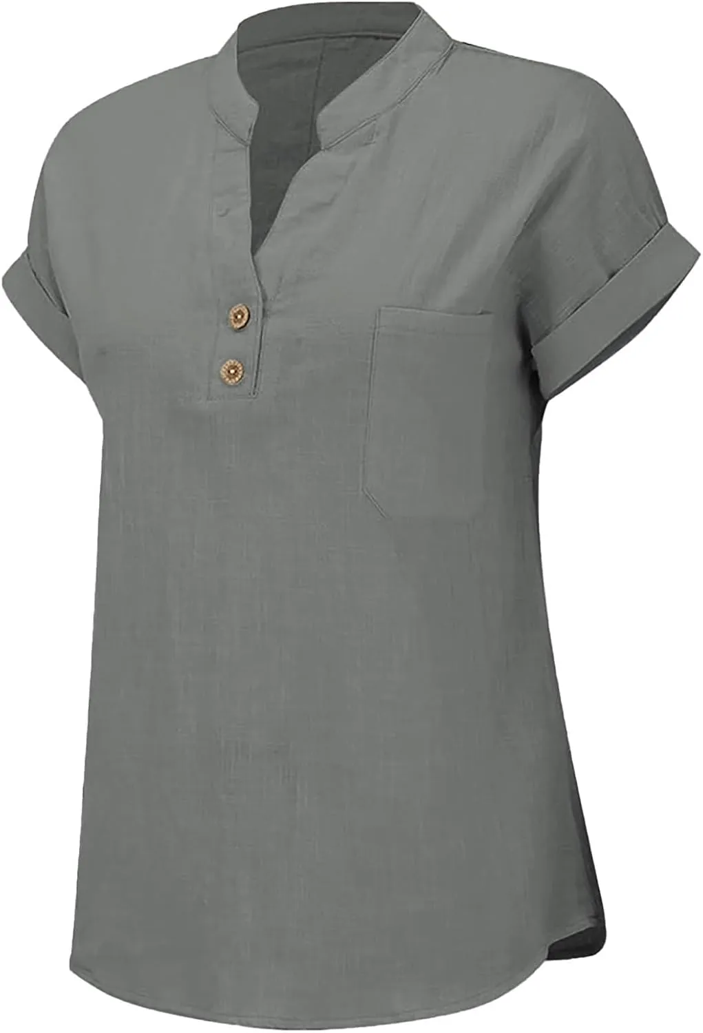 Linen Shirts for Women Plus Size Summer Loose Fit Button Down Shirts Roll Up Sleeve Tops Cotton Linen Work Blouses