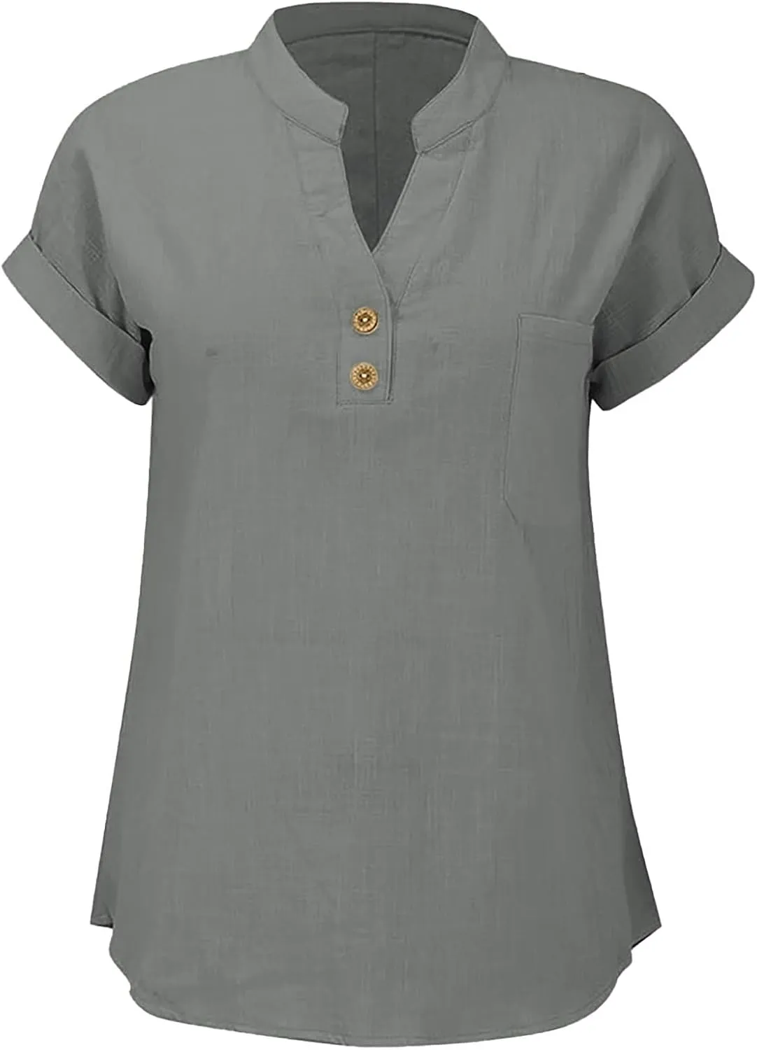 Linen Shirts for Women Plus Size Summer Loose Fit Button Down Shirts Roll Up Sleeve Tops Cotton Linen Work Blouses