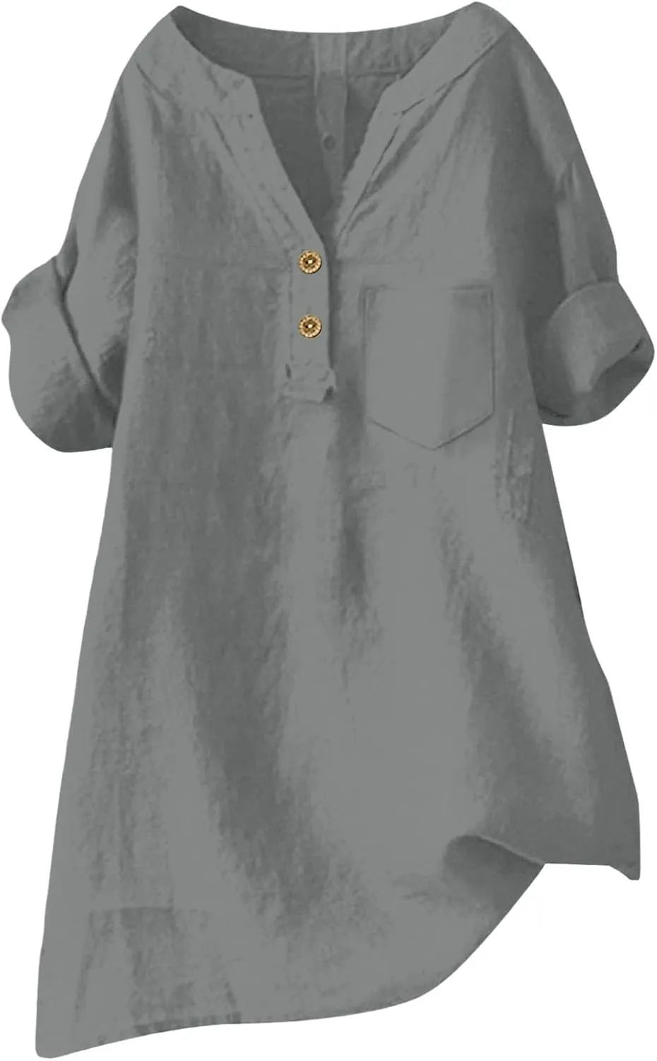 Linen Shirts for Women Plus Size Summer Loose Fit Button Down Shirts Roll Up Sleeve Tops Cotton Linen Work Blouses