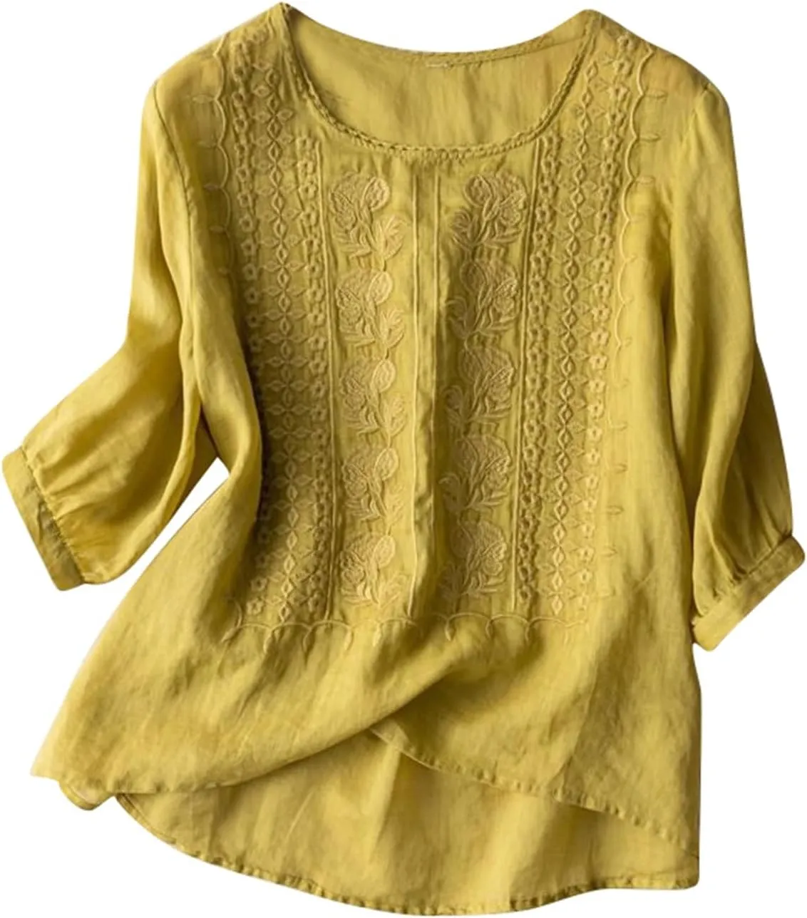Linen Shirts for Women Shirts V Neck Roll Up Sleeve Blouses Tops White Cover Up Shirt Womens Casual V Neck 3/4