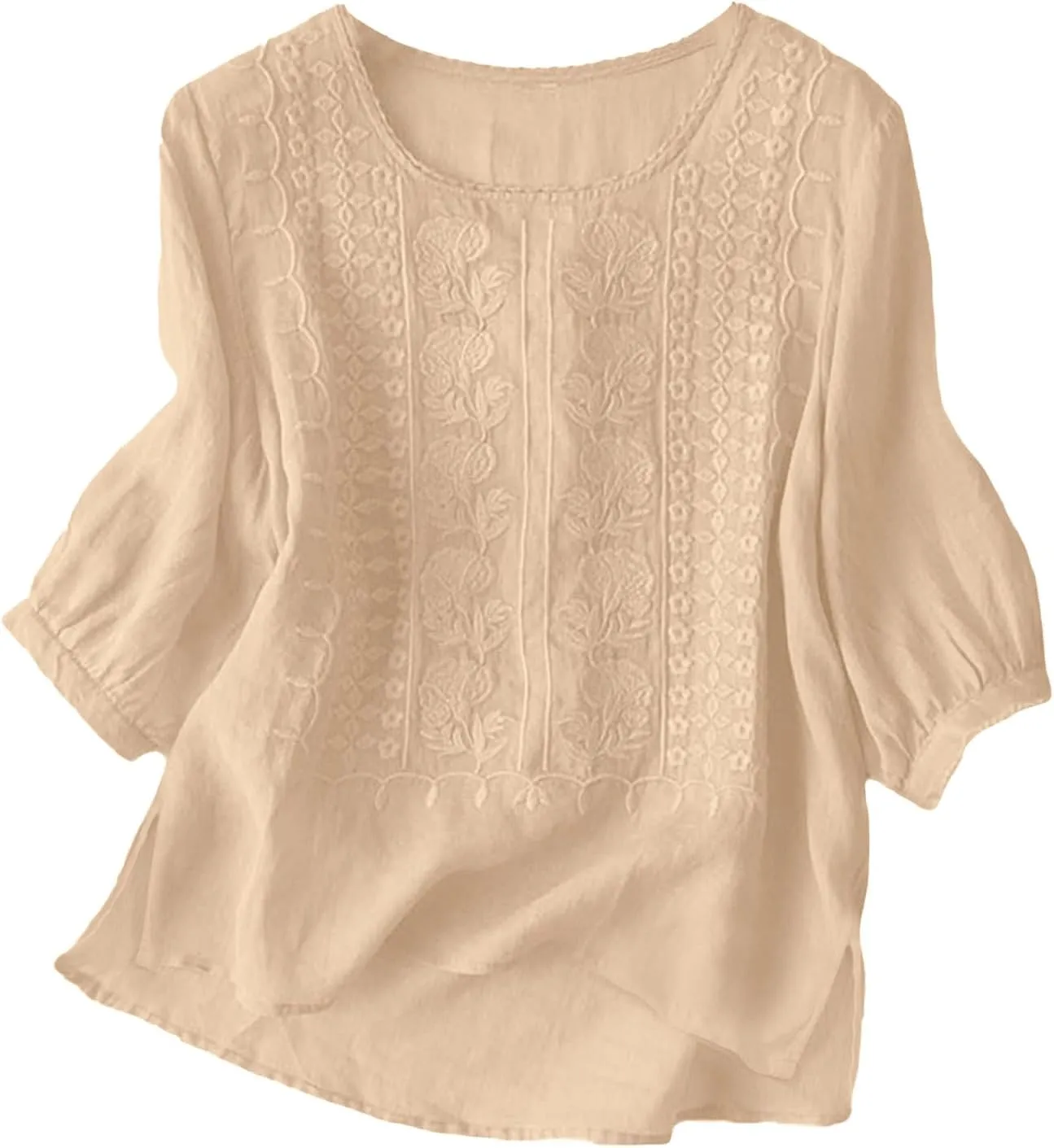 Linen Shirts for Women Shirts V Neck Roll Up Sleeve Blouses Tops White Cover Up Shirt Womens Casual V Neck 3/4