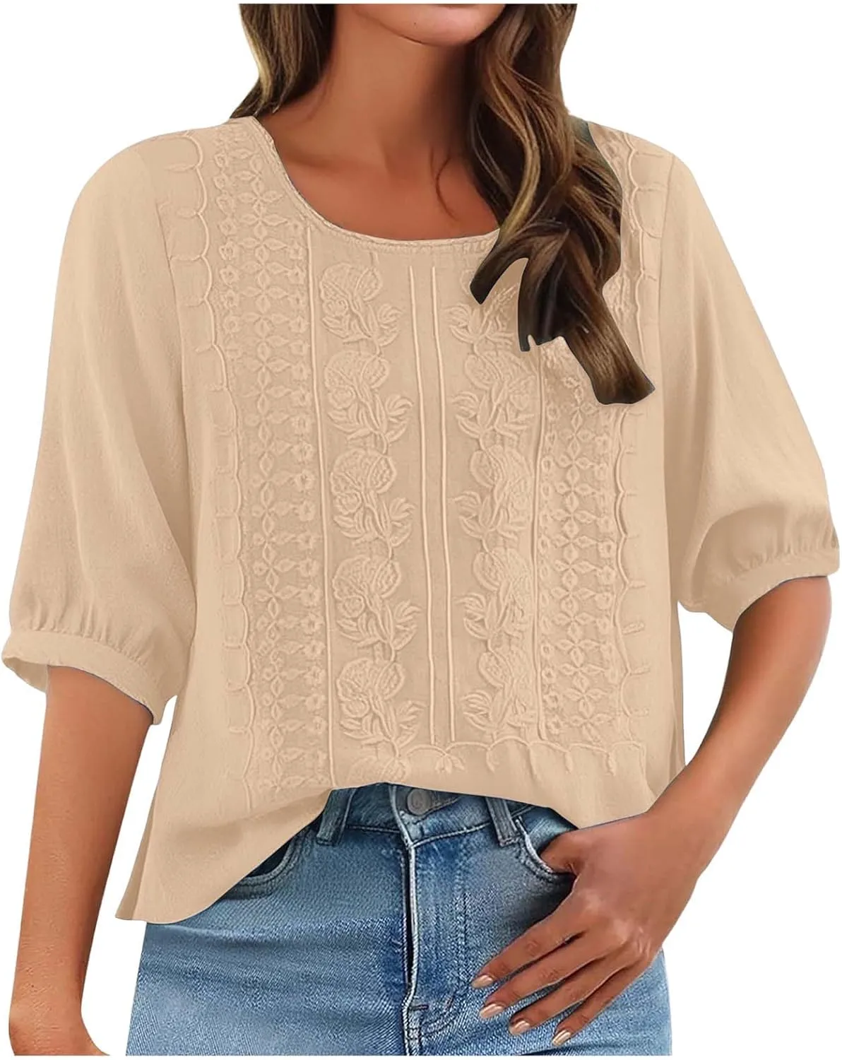 Linen Shirts for Women Shirts V Neck Roll Up Sleeve Blouses Tops White Cover Up Shirt Womens Casual V Neck 3/4